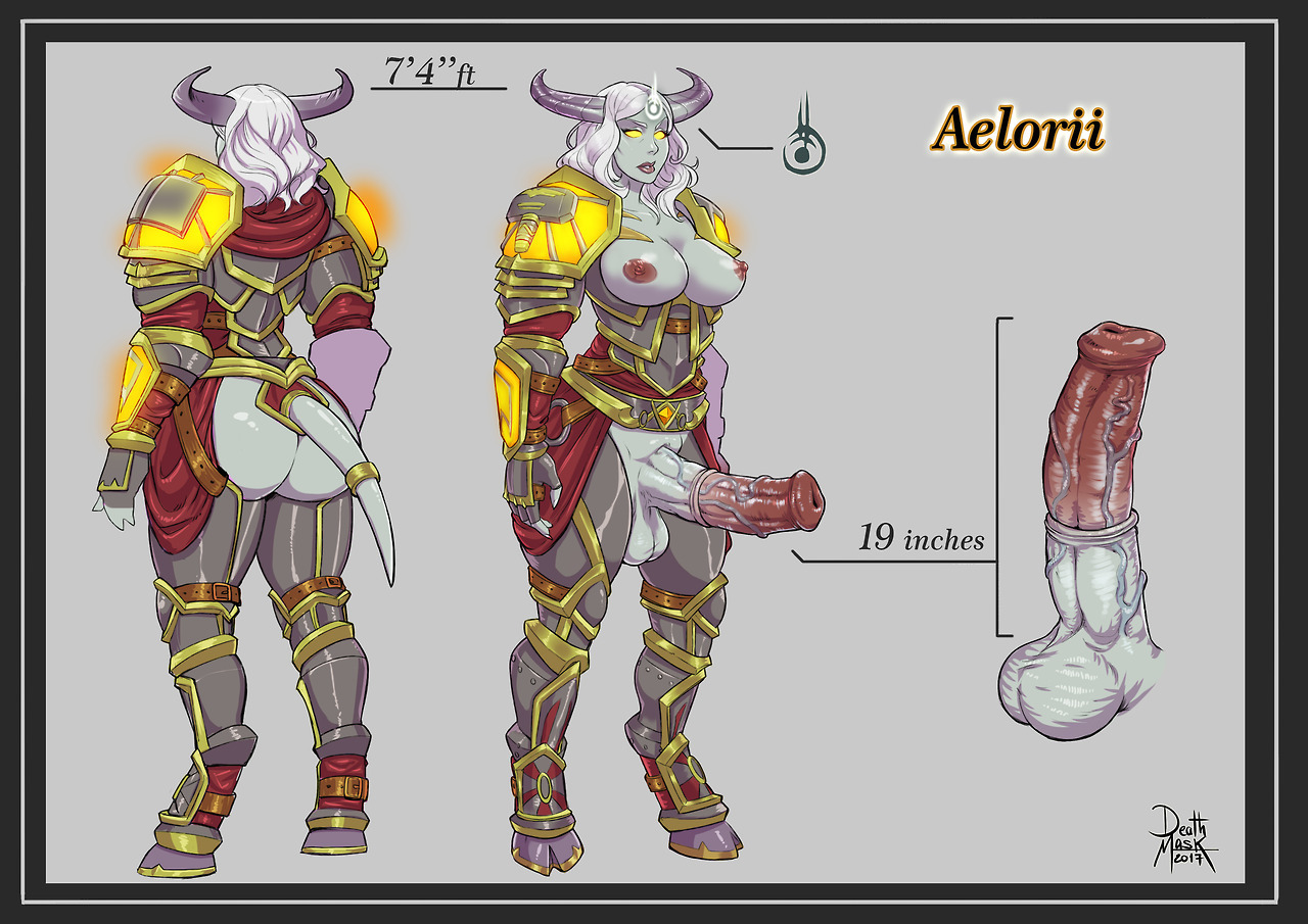 aelorii, animal genitalia on humanoid, armor, ass, balls, breasts, character sheet, deathmask, dickgirl, draenei, futanari, horns, horsecock, horsecock on humanoid, intersex, large balls, large penis, lightforged draenei, model sheet, nipples, penis, sheath, tagme, tail, testicles, veiny penis, warcraft, white hair, world of warcraft, yellow eyes