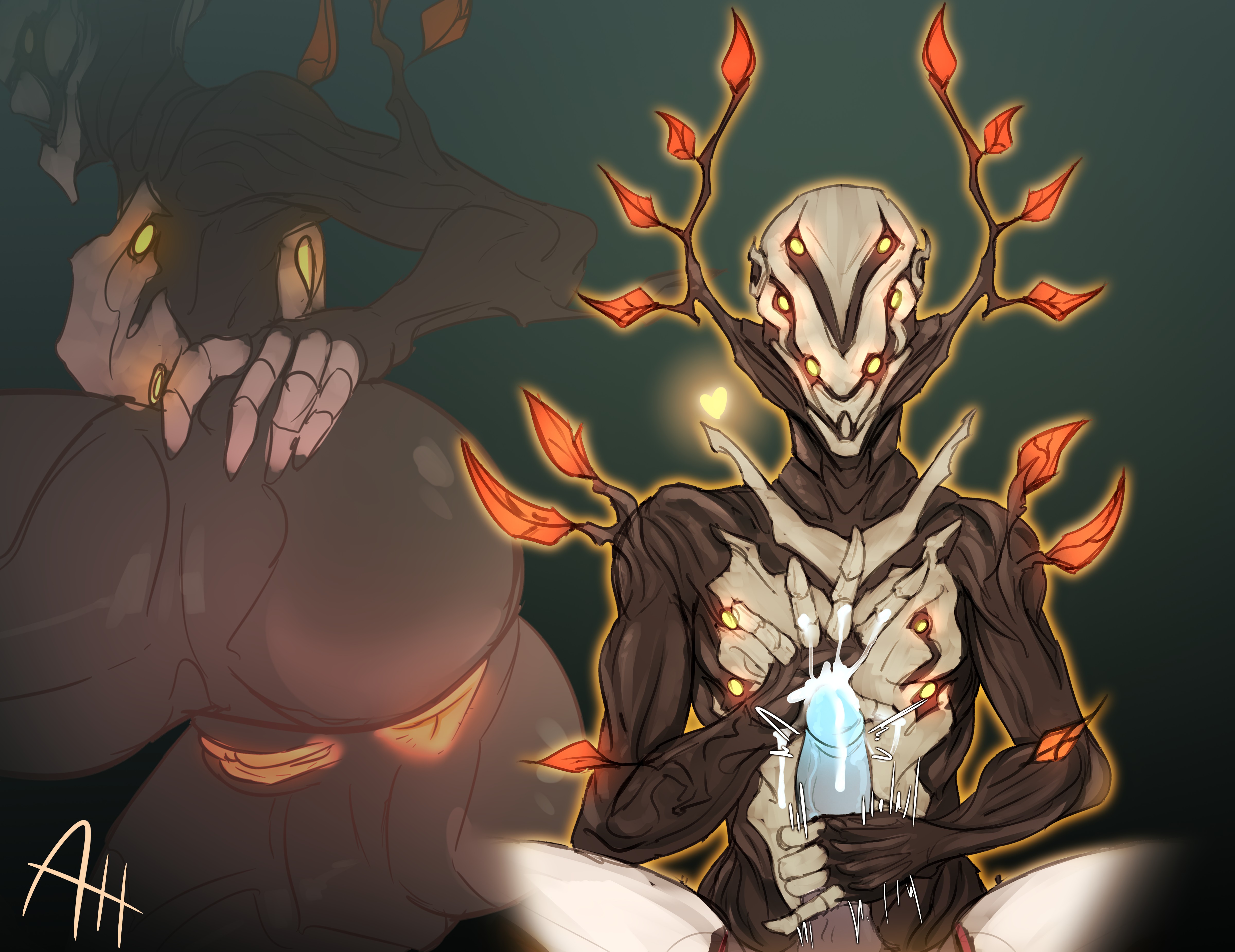 1boy, 1girls, 2d, 2d (artwork), alexdehell, anus, ass, ejaculation, erection, excalibur (warframe), flat chest, genderswap, genderswap (mtf), handjob, holding penis, large ass, large penis, oberon (warframe), orgasm, penis, rule 63, semen, simple background, thick thighs, thighs, vagina, warframe