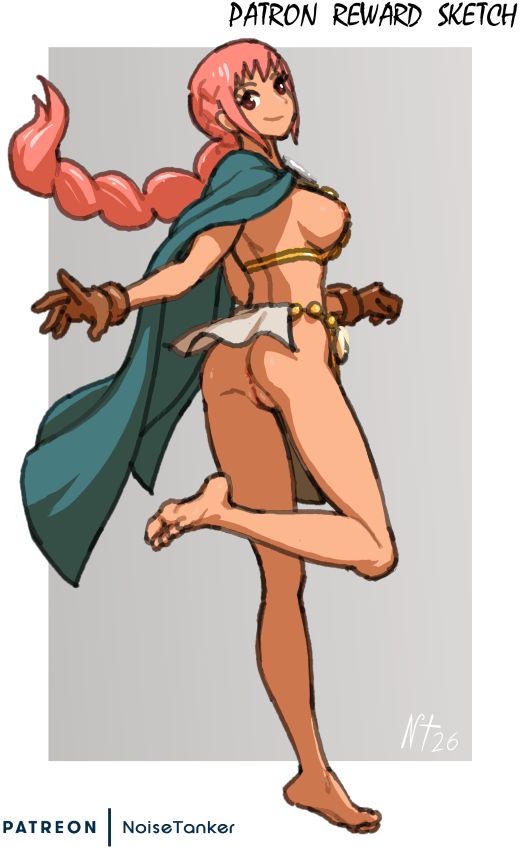 1girls, anus, ass, barefoot, breasts, casual, female, female only, human, median furrow, noisetanker, nonsexual, nonsexual nudity, one piece, pale skin, pink hair, pink-haired female, pussy, rebecca (one piece), tagme