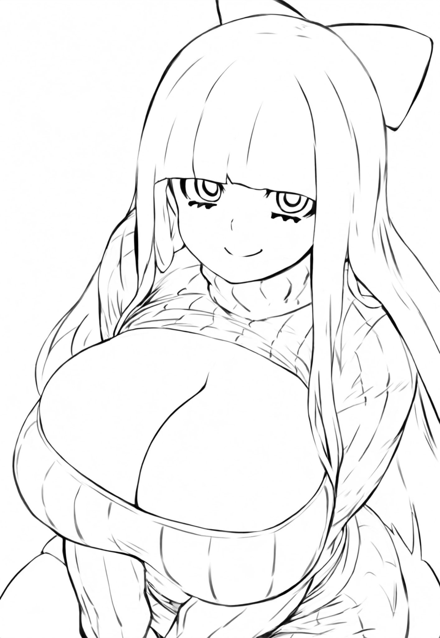 cleavage cutout, huge breasts, line art, panty & stocking with garterbelt, parallaxfused, stocking anarchy, sweater