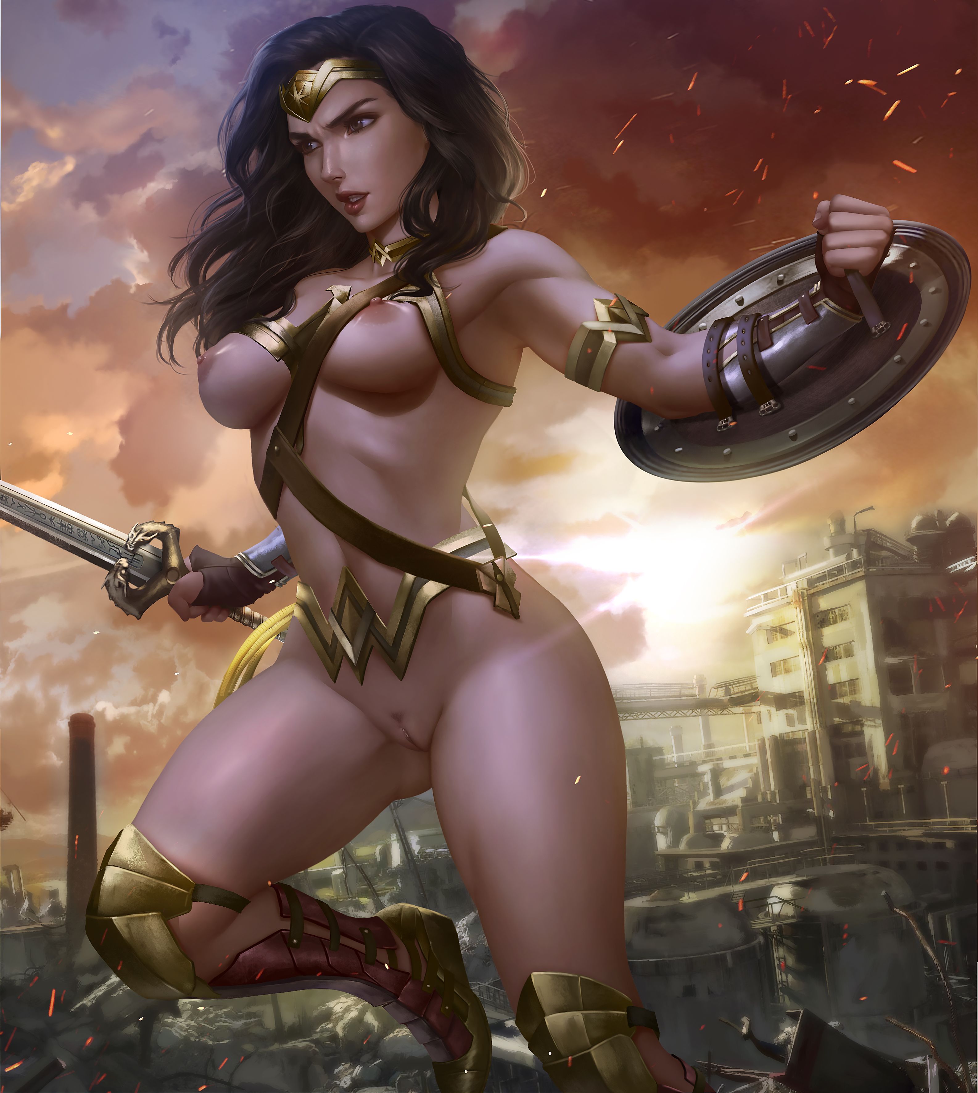 1girls, absurdres, actress, areolae, breasts, casual, casual exposure, casual nudity, celebrity, confident, dc, dc comics, dc extended universe, dceu, determined, diana prince, erect nipples, erotic earth, exposed, exposed pussy, female, female only, fit, functionally nude, functionally nude female, gal gadot, highres, logan cure, medium breasts, nipples, nude, pussy, real person, realistic, shield, solo, sword, tactical nudity, unconvincing armor, vagina, weapon, wonder woman, wonder woman (series)