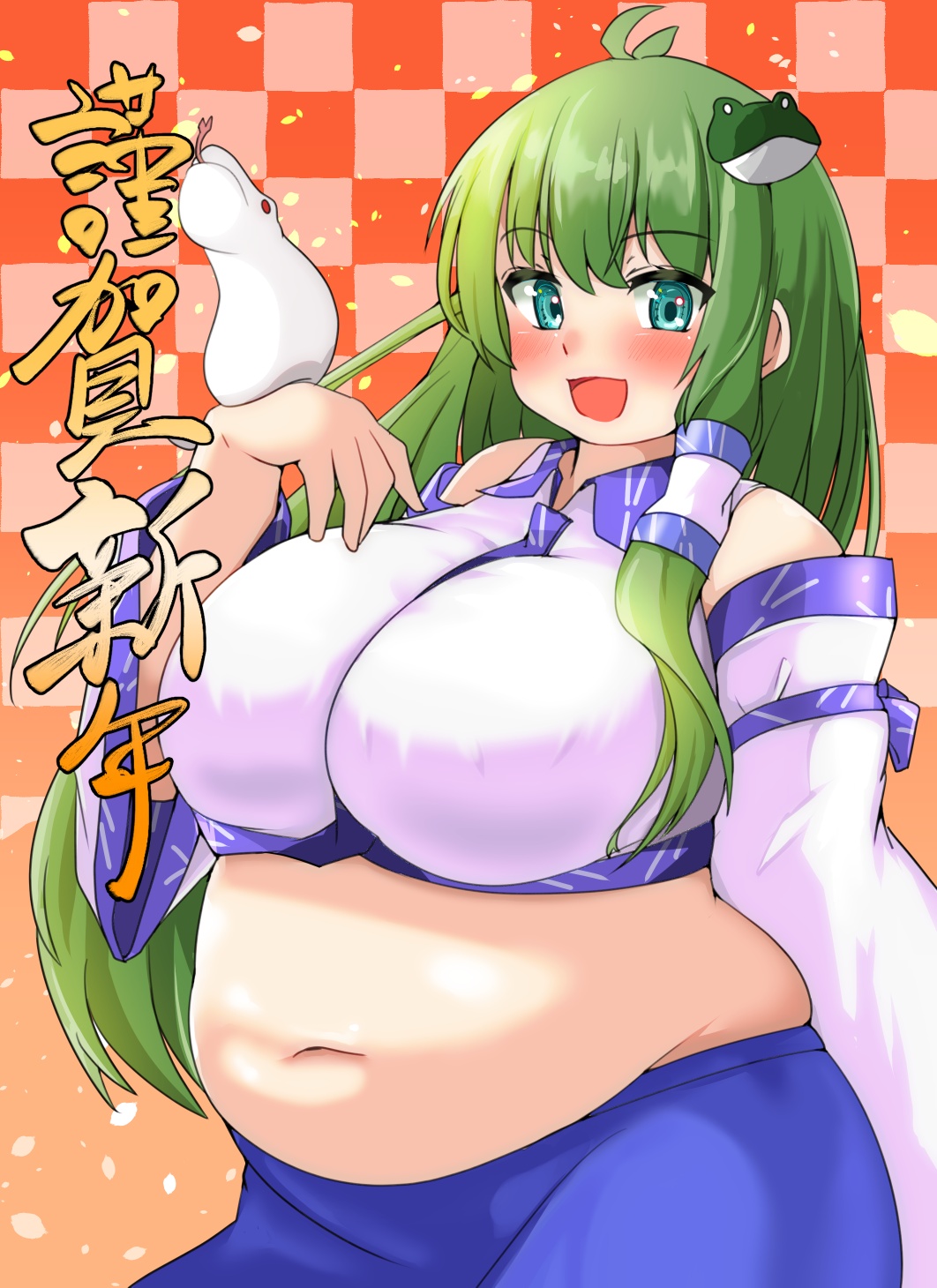 bbw belly_overhang big_belly big_female blush blush chubby chubby_female embarrassed fat fat_ass fat_female fat_fetish fat_girl fat_woman fatty large_female nerizou obese obese_female overweight overweight_female pig plump pork_chop sanae_kochiya thick_thighs touhou tubby weight_gain