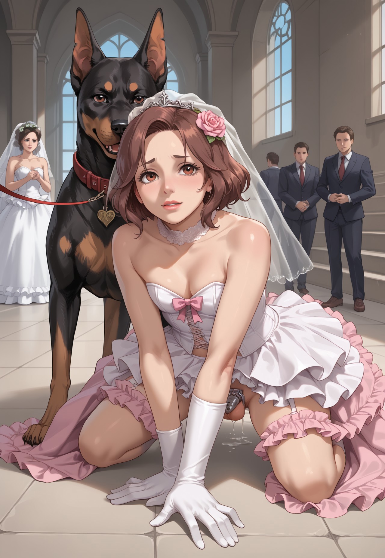 ai generated, animal, balls, bride, canid, canine, dog, domestic dog, futanari, germansissy, human, humiliation, implied bestiality, intersex, penis, sissy, small penis