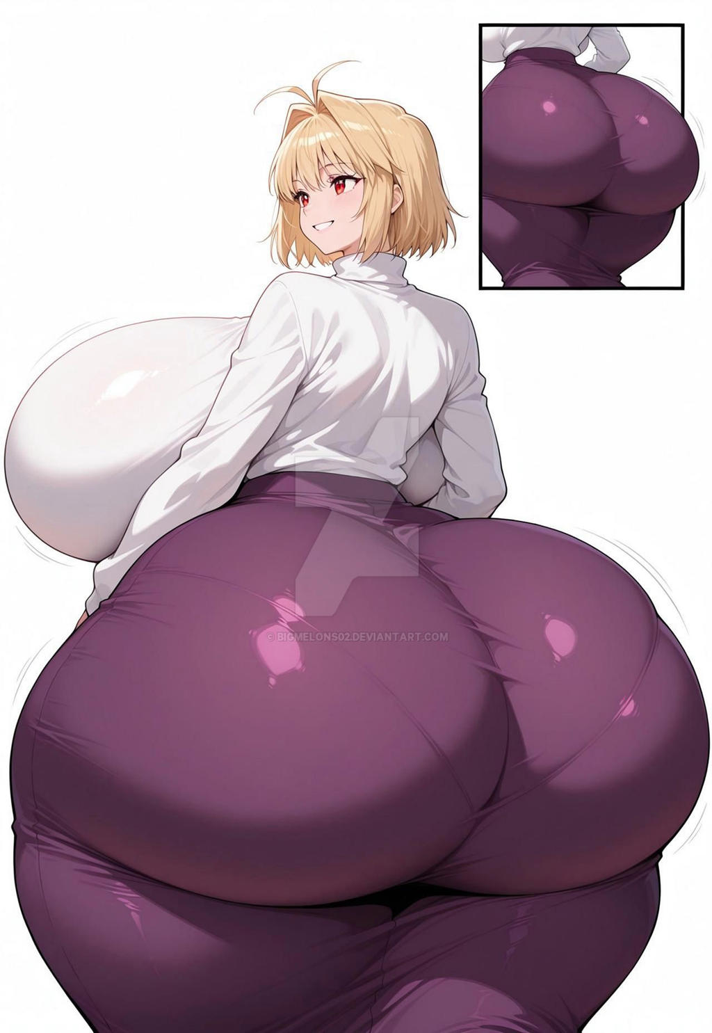 1girls, ahoge, ai generated, arcueid brunestud, ass, ass bigger than head, ass bigger than torso, ass focus, big ass, big breasts, big butt, bigmelon02, blonde hair, bottom heavy, breasts, enormous ass, enormous butt, female, gigantic ass, huge ass, huge breasts, hyper, hyper ass, large ass, large breasts, lovermam, melty blood, pantylines, short hair, smile, tsukihime, turning around, vampire girl, watermark