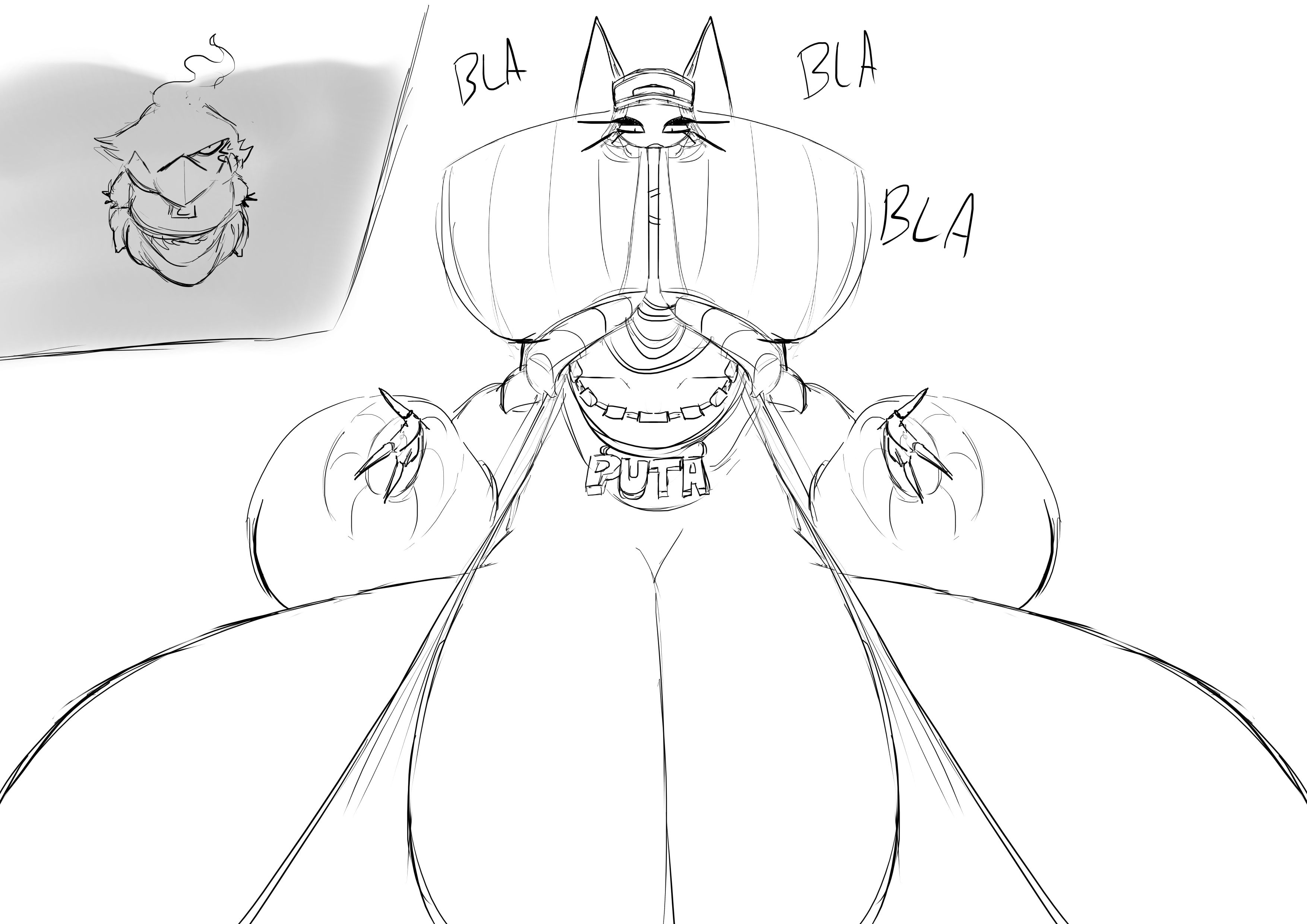1boy, 1girls, 3 fingers, antennae, antennae (anatomy), blah blah blah, breasts, breasts bigger than head, cleavage, darkrai, enormous breasts, eyelashes, female, gigantic breasts, headwear, huge breasts, hyper, hyper breasts, jacket, jacket open, large breasts, larger female, long eyelashes, long neck, male, monochrome, neckwear, nintendo, non-human, pheromosa, pokemon, pokemon sm, puta, simple, smaller male, tagme, talking, talking to another, tank top, topwear, ultra beast, yobaba