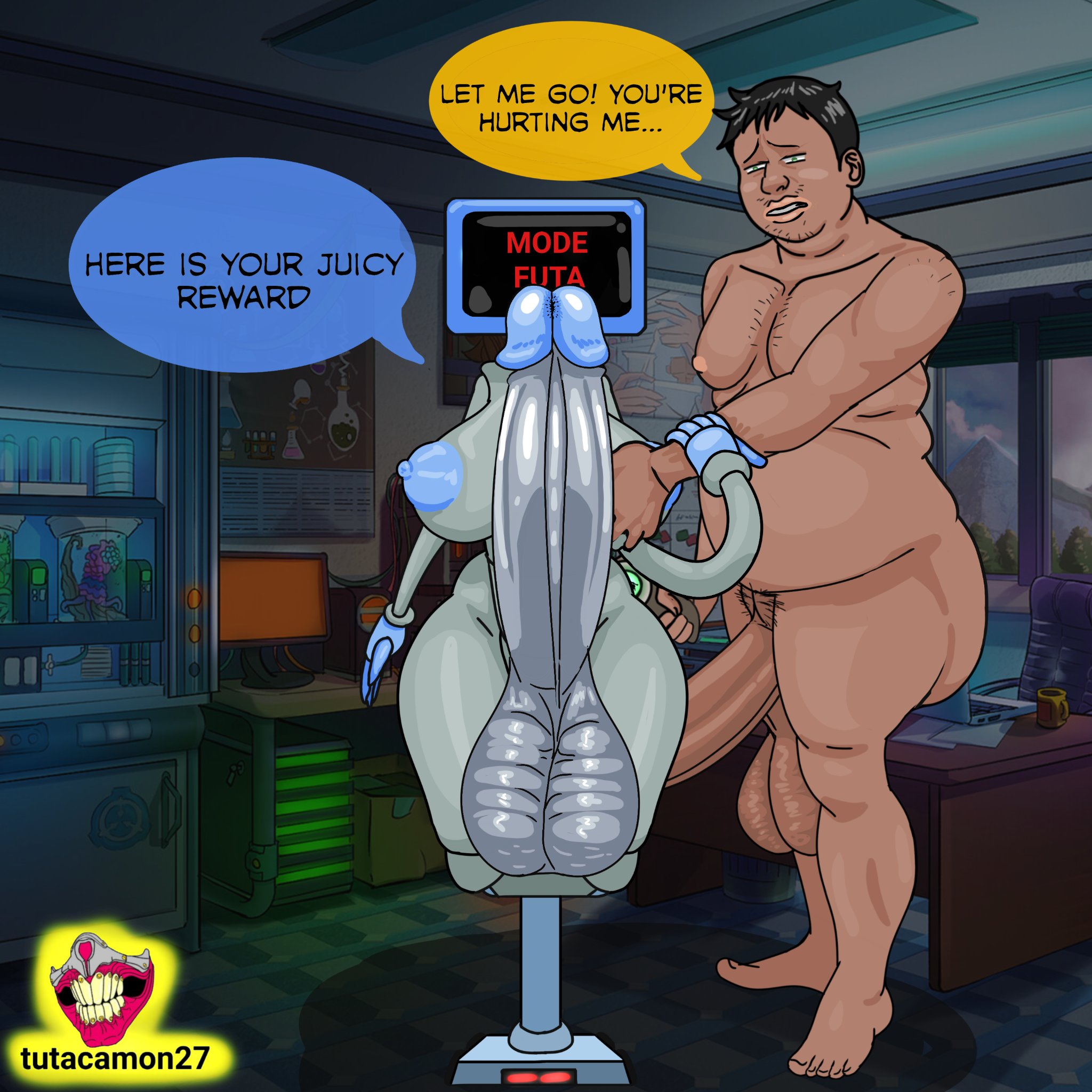1boy, 1futa, 2d, balls, big penis, curvaceous futa, curvaceous thick, curvaceous thighs, dan schneider's fault, dirty dan did this, fat bastard, fat male, futa, futa transformation, futanari, intersex, karen, karen plankton, karma, male, penis, robot, robot futa, robot humanoid, screen face, spongebob squarepants, spongebob squarepants (series), transformation, tv head, tv screen, voluptuous body
