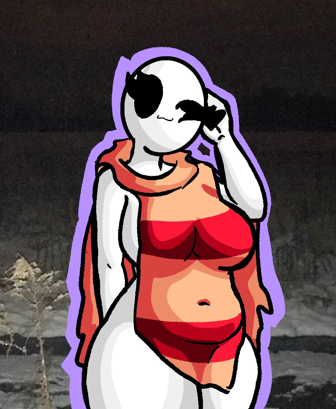 1girls :3 bald bald_female black_eyes braless breasts chetoh chubby chubby_female claire_(chetoh) egg female female_focus female_only looking_at_viewer no_bra no_panties oc original original_character photo_background poncho poncho_only sideboob white_body wink winking winking_at_viewer