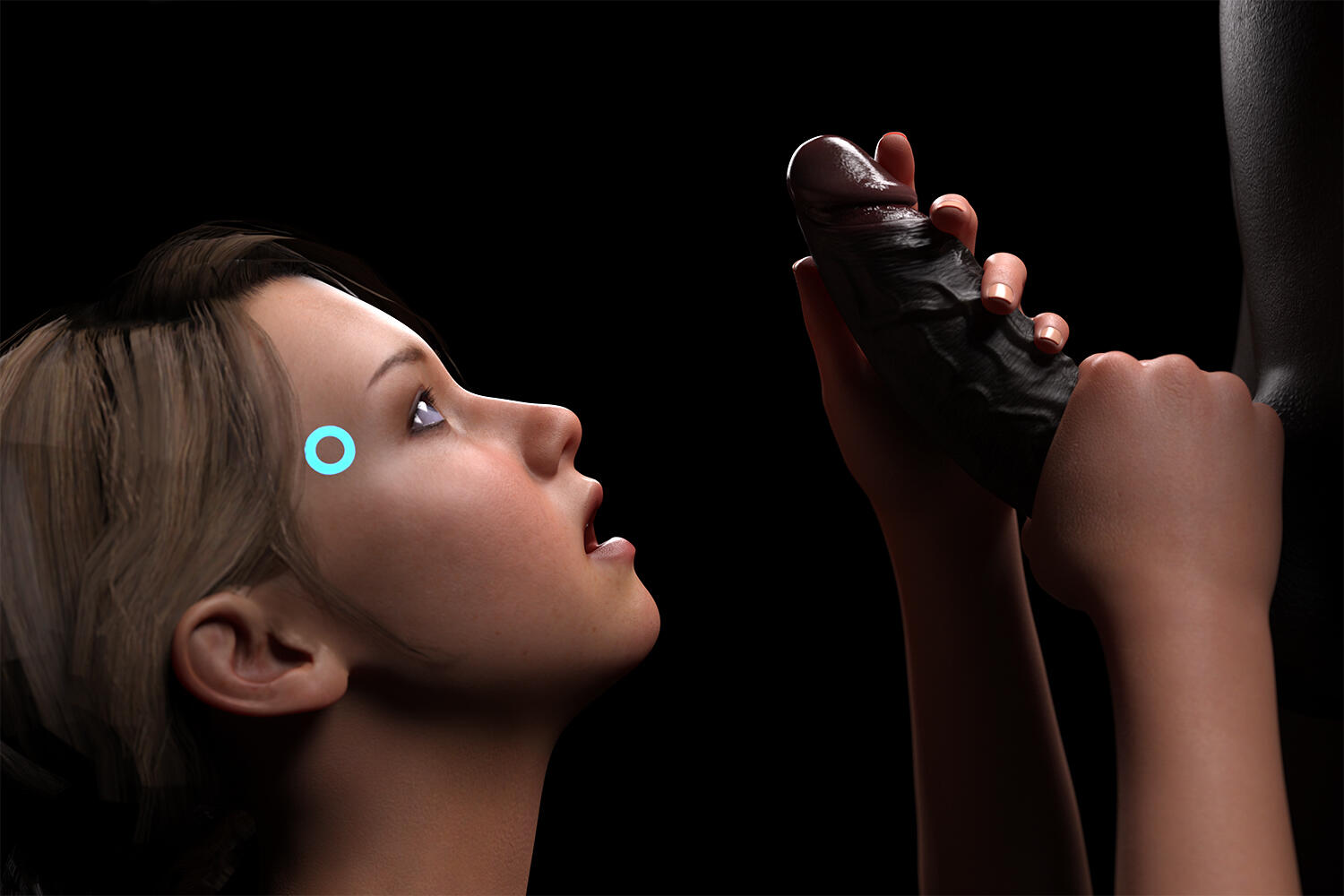 3d, android girl, blue eyes, dark penis, dark skin, dark-skinned male, detroit: become human, female, interracial, kara (detroit: become human), light skin, light-skinned female, luther (detroit: become human), male, male/female, penis