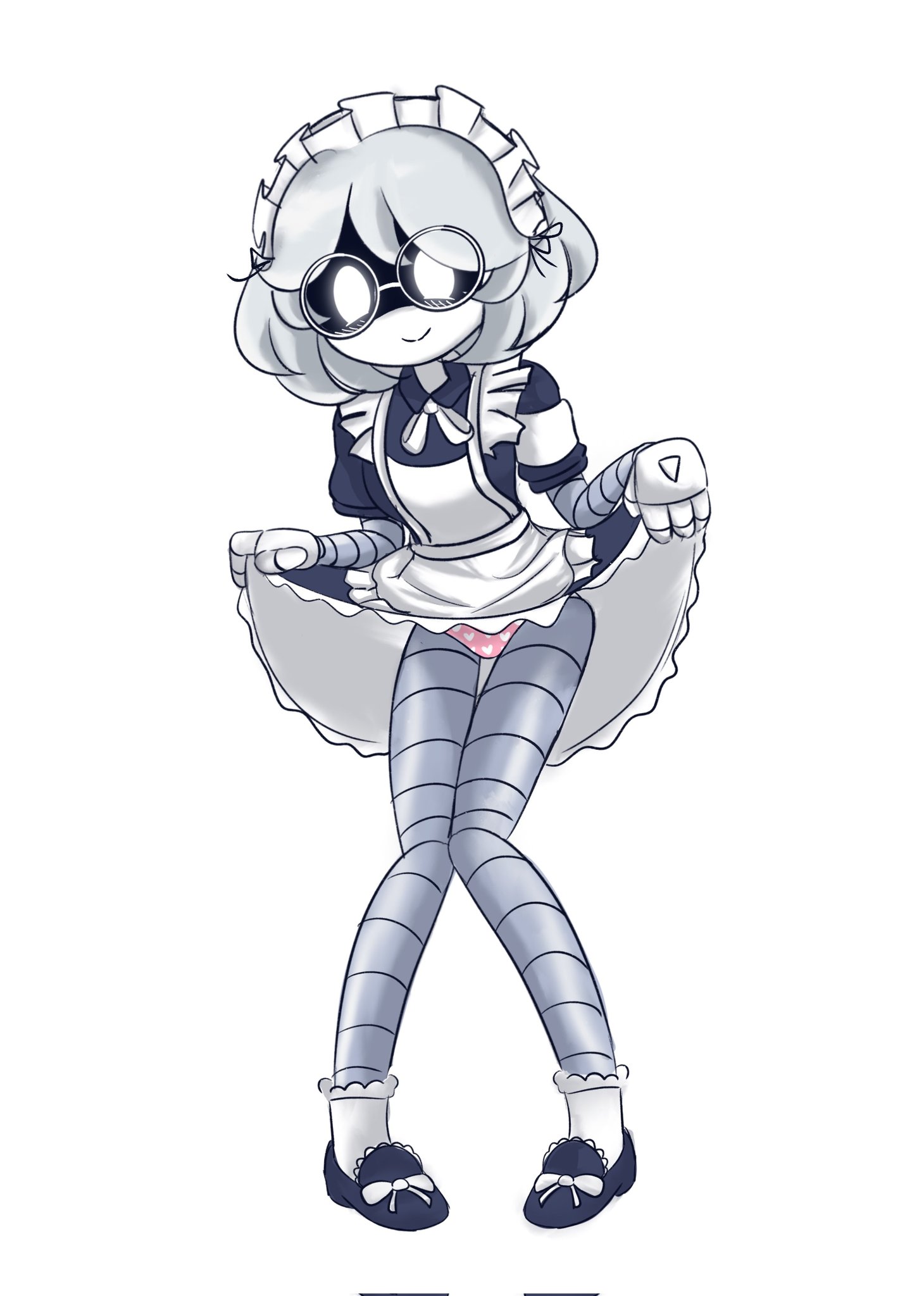  bonn bonn , female, female only, glitch productions, heart, heart panties, maid, maid apron, maid headdress, maid outfit, maid uniform, murder drones, panties, round glasses, v (murder drones), v worker drone