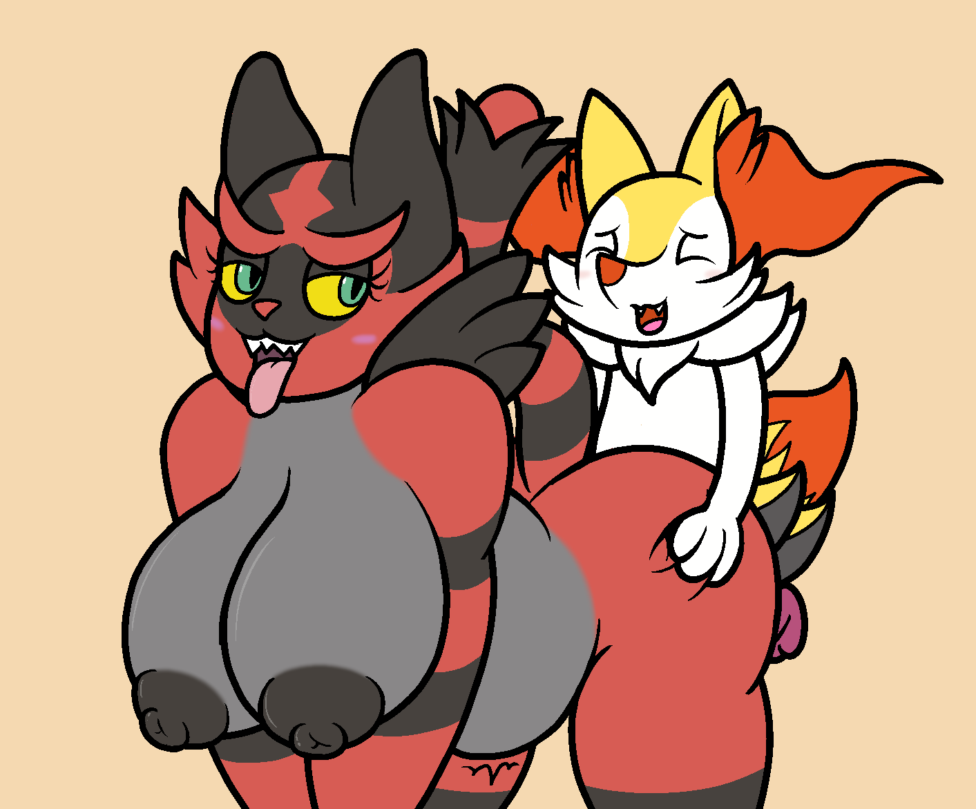 1boy 1girls 2018 all_fours anthro areolae ass ass_grab big_breasts big_penis black_fur blush braixen breasts canine doggy_style duo eyelashes fangs feline female female_incineroar fox fur furry green_eyes grey_fur half-closed_eyes huge_breasts huge_cock incineroar inner_ear_fluff interspecies large_ass male mr.under muscular nintendo nipples nude open_mouth orange_fur penis pokémon_(species) pokemon pokemon_(species) pokemon_sm pokemon_xy red_fur sex simple_background size_difference smile stomach_bulge straight stripes tail teeth thick_thighs tongue tongue_out video_games white_fur yellow_background yellow_fur yellow_sclera