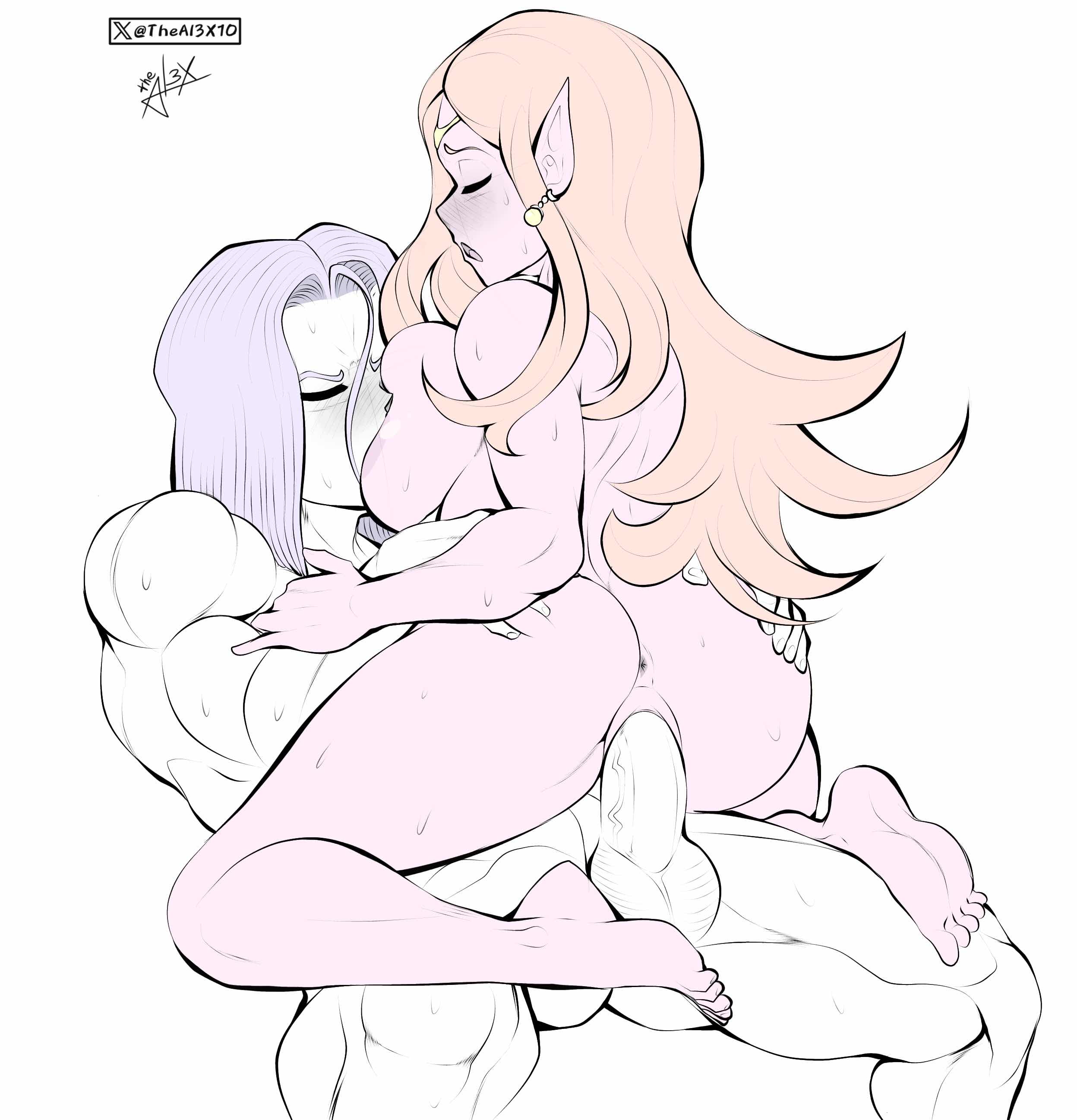 breast sucking, chronoa, core person, cowgirl position, dragon ball, dragon ball heroes, dragon ball xenoverse, future trunks, glind, grabbing, kaioshin of time, older female, older female and younger male, sex, super dragon ball heroes, supreme kai of time, theal3x10 (artist), time power unleashed form (dragon ball), trunks (dragon ball), trunks briefs, vaginal penetration, younger male, younger penetrating older