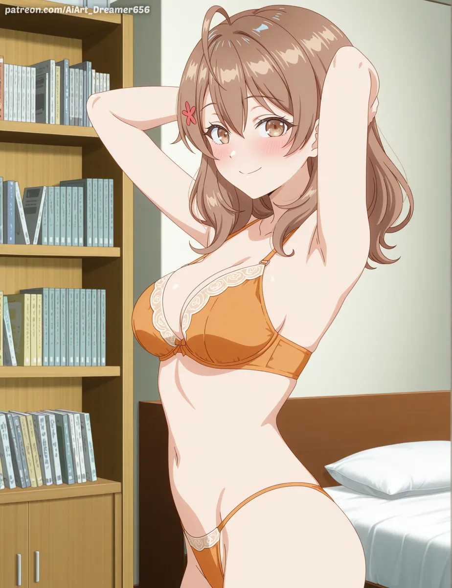 1girls, ai generated, bedroom, maria mikhailovna kujou, roshidere, smile, thong, tokidoki bosotto russian de dereru tonari no alya-san, underwear