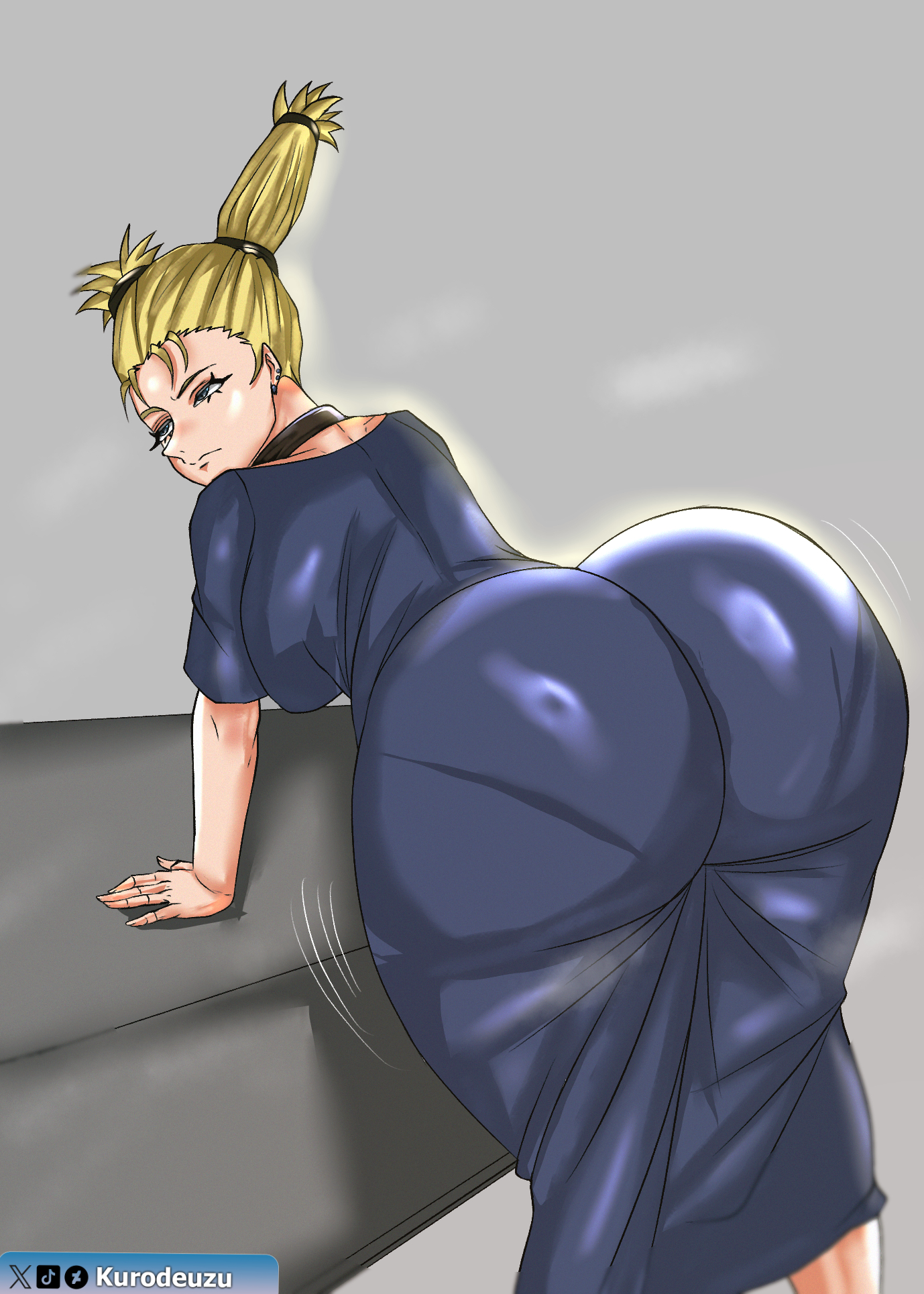 1girls, ass, ass bigger than head, ass bigger than torso, ass focus, ass in dress, bent over, big ass, blonde hair, bottom heavy, bubble butt, dress, fat ass, female, female only, huge ass, jujutsu kaisen, kurodeuzu, large ass, massive ass, nishimiya momo, pantylines, shortstack, solo, thick ass, thick thighs, thunder thighs, underwear outline, wide hips