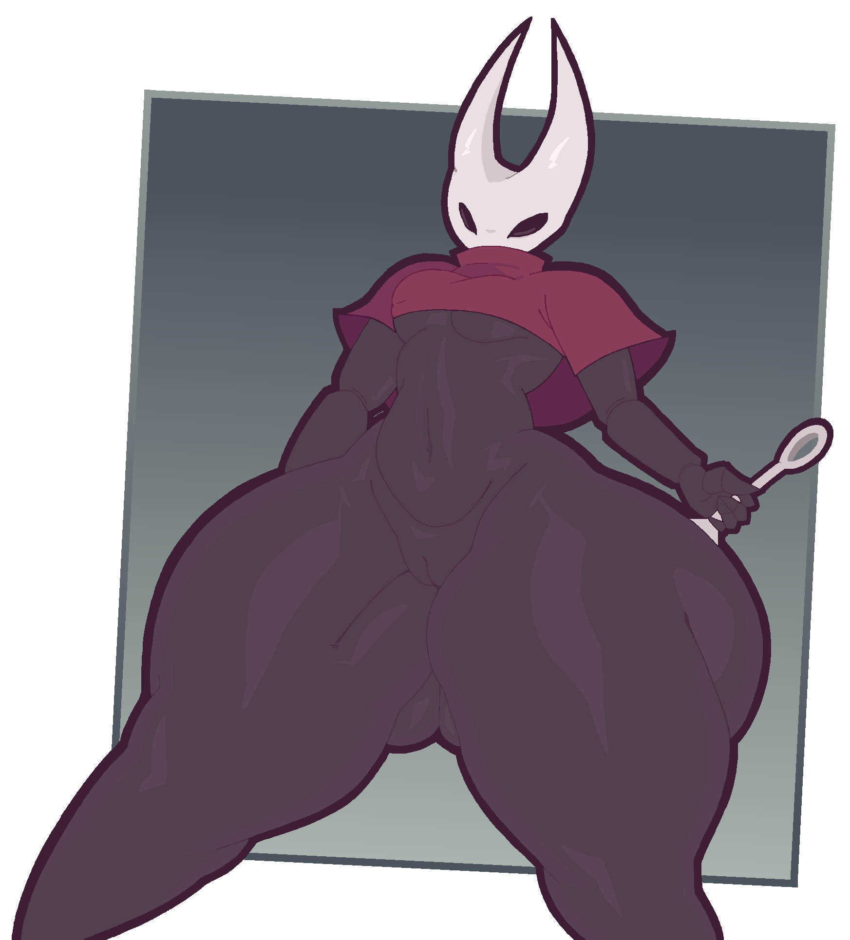 1girl, 1girls, 5 fingers, analog worm, anthro, ass, ass visible through thighs, big ass, big thighs, black body, bottom heavy, bottomless, bottomless female, cape, curvy, dark body, dark skin, flat chest, flat chested, hollow eyes, hollow knight, hornet (hollow knight), huge ass, navel, pussy, small breasts, solo, thicc, thick, thick thighs, transparent background, vagina, voluptuous, wide hips