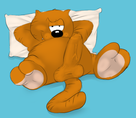 2017 balls da~blueguy feline heathcliff heathcliff_(series) looking_at_viewer male male_only mammal penis pillow solo uncut