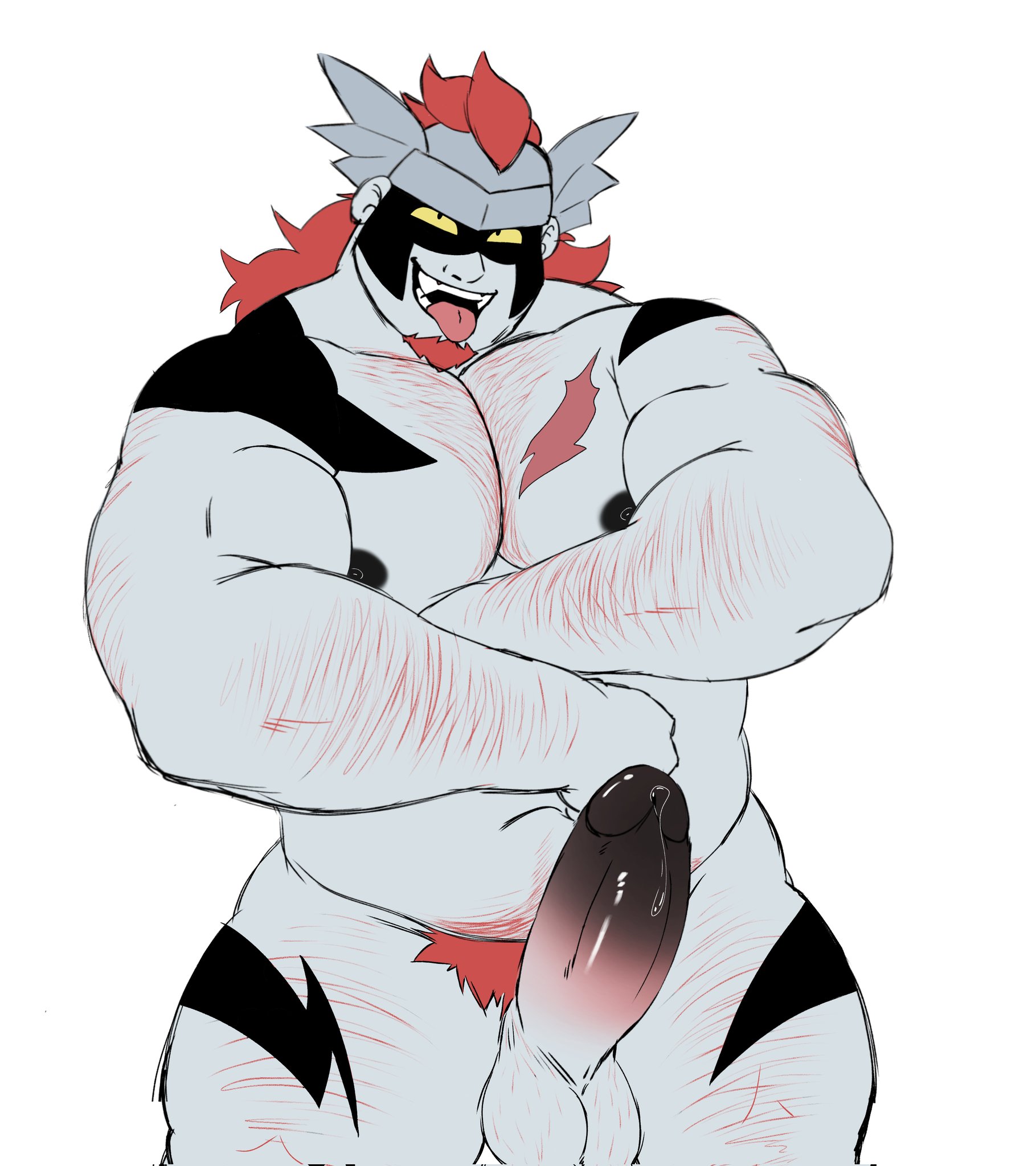 , arms crossed, arms crossed under breasts, arms crossed under pecs, balls, ballsack, bara, biceps, big chest, big pecs, brawl stars, chest, chunky, cum, cum drip, cum dripping, cum dripping from penis, cumming, cumshot, damian (brawl stars), gay, goatee, hairy, hairy chest, hairy legs, hairy pecs, hairy thighs, happy trail, hard cock, hard dick, hard penis, hot, huge, huge chest, huge man, huge pecs, huge thighs, metalhead, muscles, muscular, pecs, pubic hair, redhead, scar, sexy, sticking out tongue, sticking tongue out, thick thighs, thighs, veiny, veiny cock, veiny dick, veiny penis, yaoi