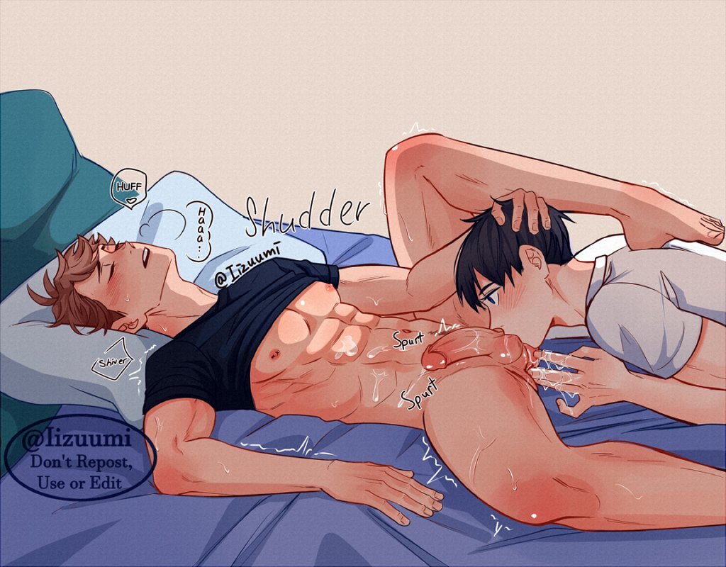 2boys abs anal anus balls bed black_hair blowjob blush brown_hair cock cum cum_in_ass cum_on_abs erect_nipples erect_penis erection gay gay_blowjob gay_male haikyuu!! lizuumi_0 male male/male muscles muscular muscular_male oikawa_tooru_(haikyuu!!) open_legs penis teenager testicles tobio_kageyama yaoi young younger_male