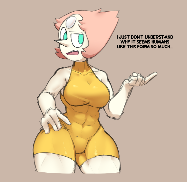 abs big_breasts blue_eyes breasts cartoon_network colored english_text female gem_(species) lewdssonk light_skin muscular muscular_female orange_hair pearl_(steven_universe) sketch solo steven_universe text tight_clothing unitard yellow_unitard