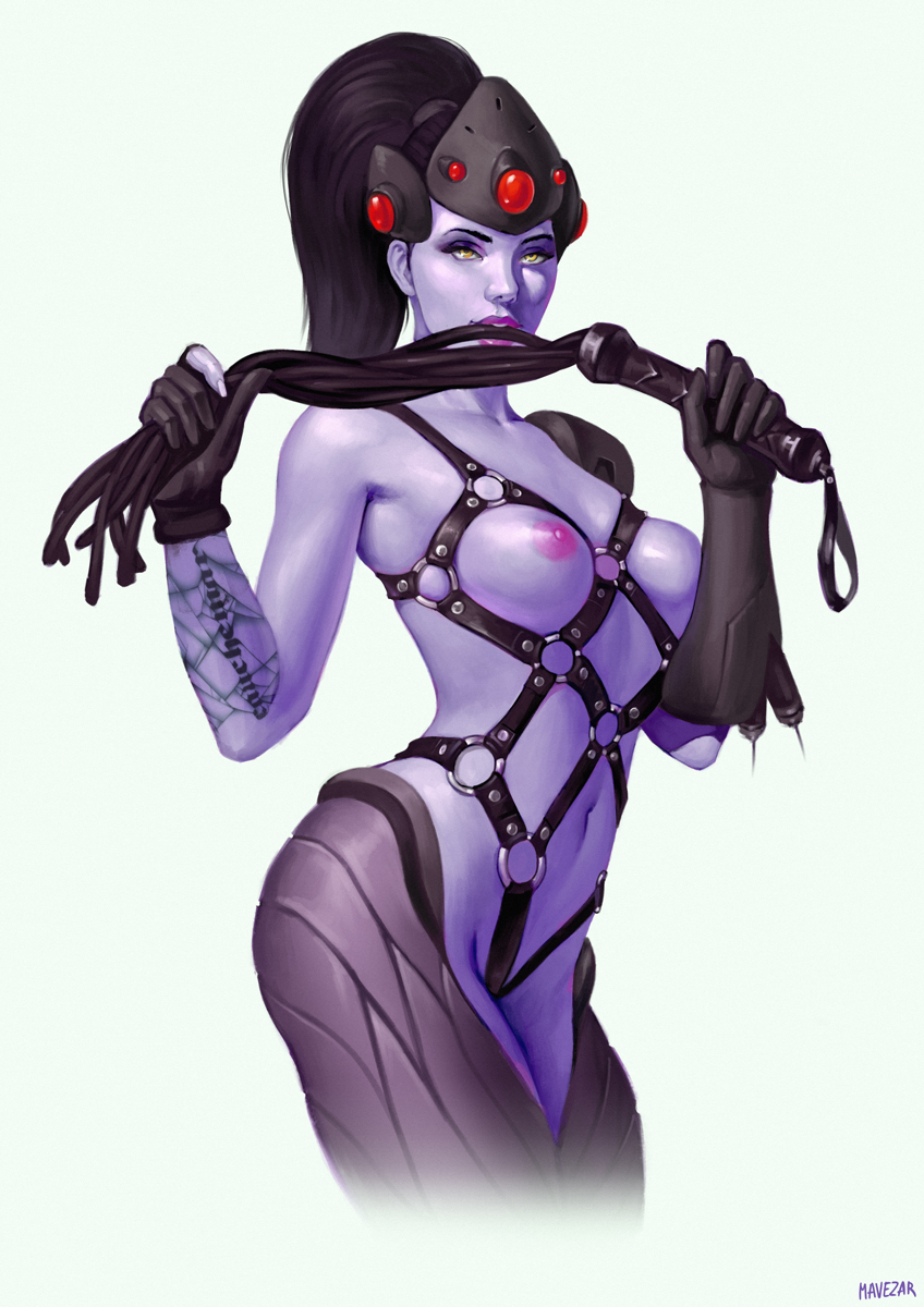 areolae, breasts, female, female only, looking at viewer, mavezar, nipples, overwatch, solo, widowmaker