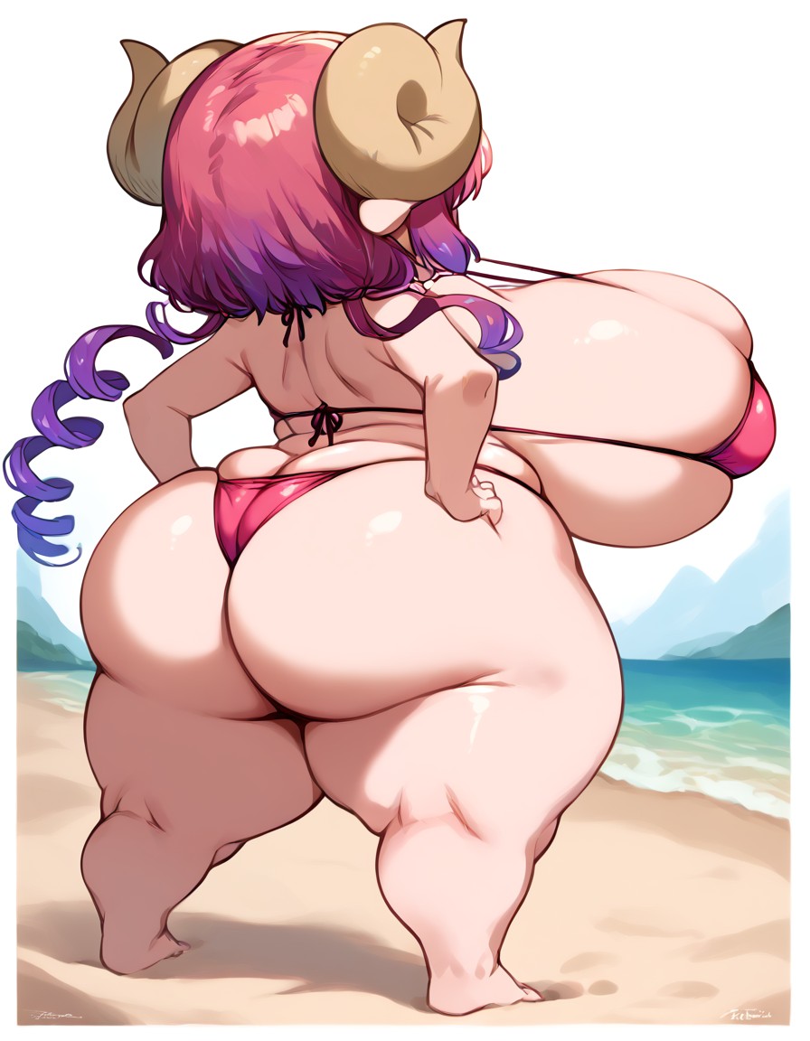 ai_generated ass ass_bigger_than_head ass_focus beach big_ass big_breasts big_butt bikini brax_(artist) breasts breasts_bigger_than_head dragon dragon_girl dragon_horns hips horn hyper_ass hyper_breasts ilulu_(dragon_maid) kobayashi-san_chi_no_maidragon micro_bikini shortstack smaller_female stable_diffusion tagme wide_hips