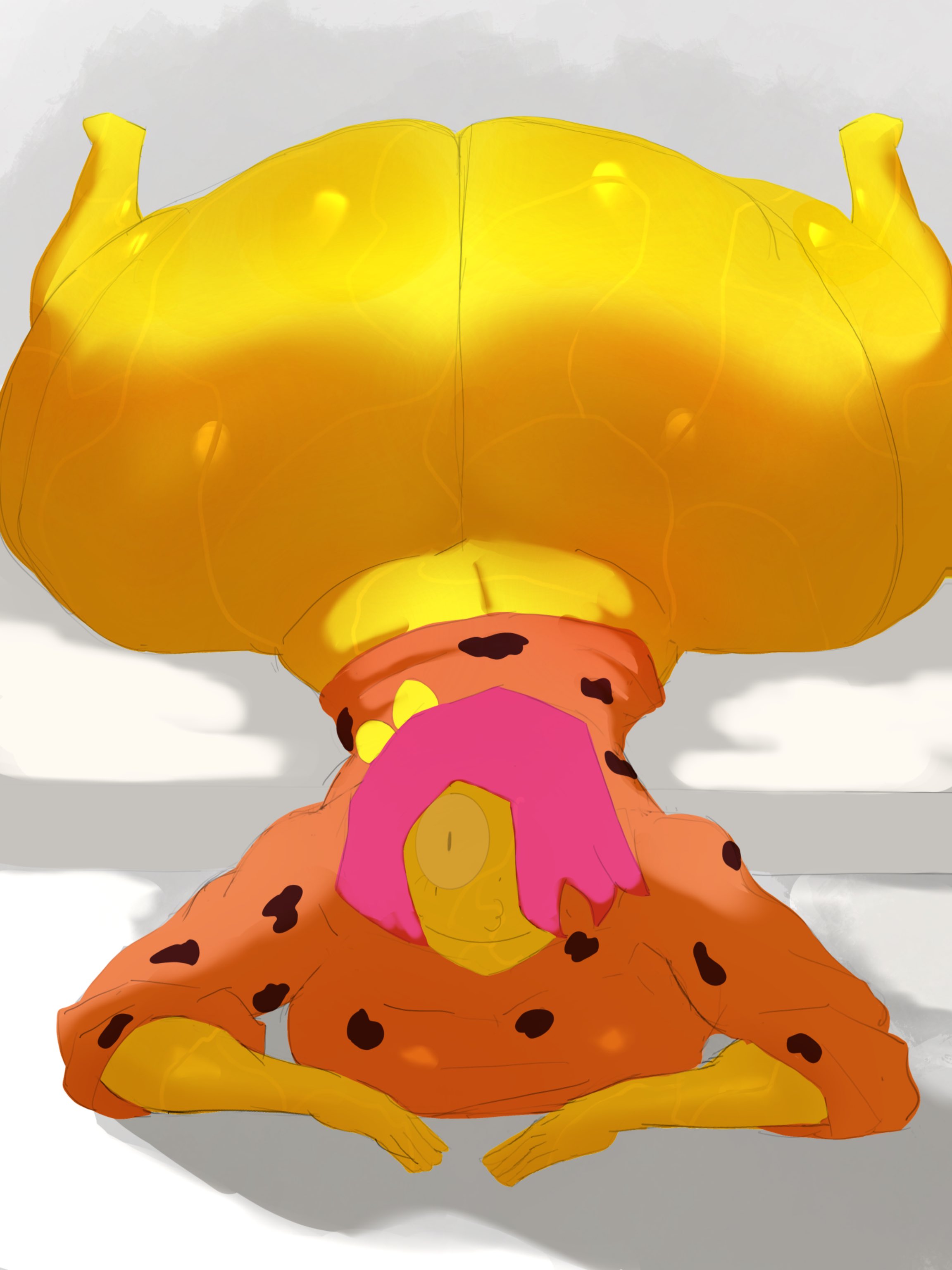 1girls, 2d, 2d (artwork), adawndraws, anthology of the killer, ass, ass over shoulder, bb (of the killer), big ass, bottom heavy, bottomless, bottomless female, bowtie, female, full body, hair covering eye, headwear, huge ass, hyper ass, laying down, laying on stomach, of the killer, of the killer (series), orange sweater, partially clothed, partially clothed female, pink hair, short hair, solo, solo female, sweat, sweatdrop, sweater, sweating, sweaty, sweaty ass, sweaty butt, the pose, voluptuous, voluptuous female, yellow body, yellow bowtie, yellow skin
