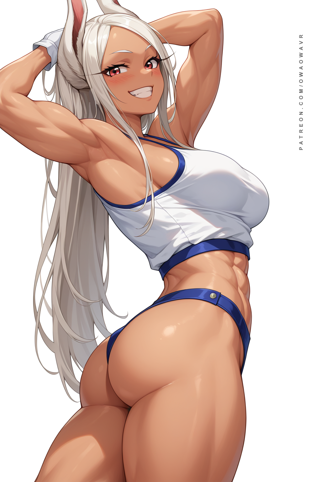 1girls abs ai_generated anime_character armpits arms_up big_ass bunny_ear bunny_ears bunny_girl bunny_tail bunnygirl cleavage commentary confident dark-skinned_female dark_skin english eye_contact female flirting flirting_with_viewer girl heroine high_resolution highres inviting inviting_to_sex large_breasts looking_at_viewer miruko muscles muscular muscular_female muscular_legs muscular_thighs my_hero_academia owaowavr parody patreon_username presenting presenting_ass presenting_hindquarters rumi simple_background simple_coloring smile solo solo_focus straight stripping strong_woman tagme thighs tomboy toned toned_female undressing usagiyama_rumi white_background