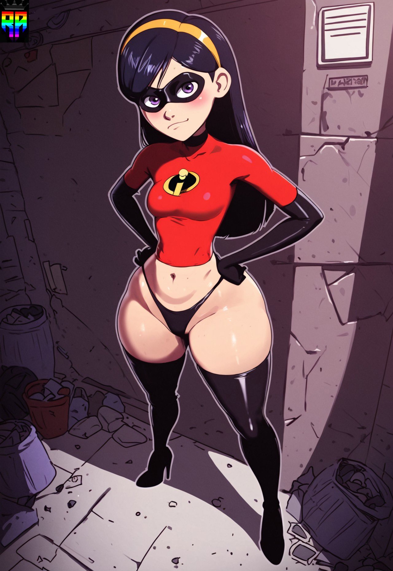 1girls ai_generated big_ass bubble_butt d-art_style female female_only jiggle repartz small_breasts solo the_incredibles thick_thighs violet_parr