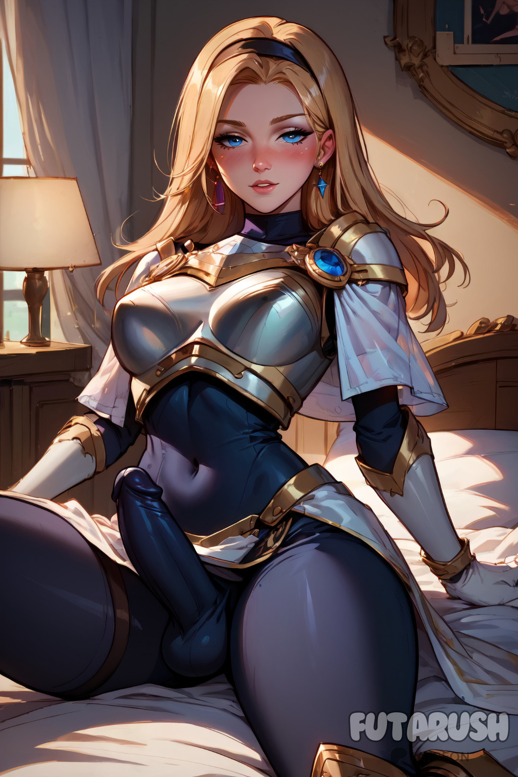 1futa ai_generated armor artist_name bed bedroom big_cock big_dick big_penis blonde_hair blue_eyes breasts bulge bulge_through_clothing clothed clothing cock commission dick dickgirl erect_penis erected_penis erection futa_balls futa_only futa_sans_pussy futanari futarush indoor indoors large_cock large_dick large_penis league_of_legends league_of_legends:_wild_rift luxanna_crownguard medium_breasts patreon patreon_username penis riot_games solo solo_futa sultryspark video_game video_games