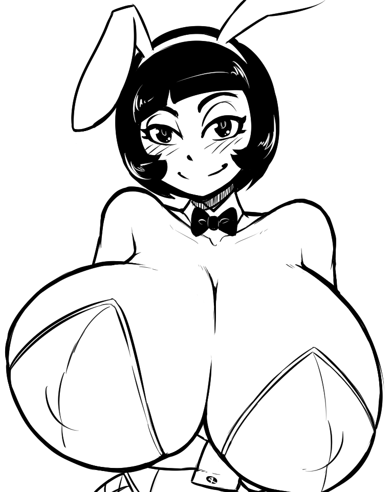 1girls black_and_white bob_cut breasts bunnysuit console-tan huge_breasts mindwipe ps4-tan