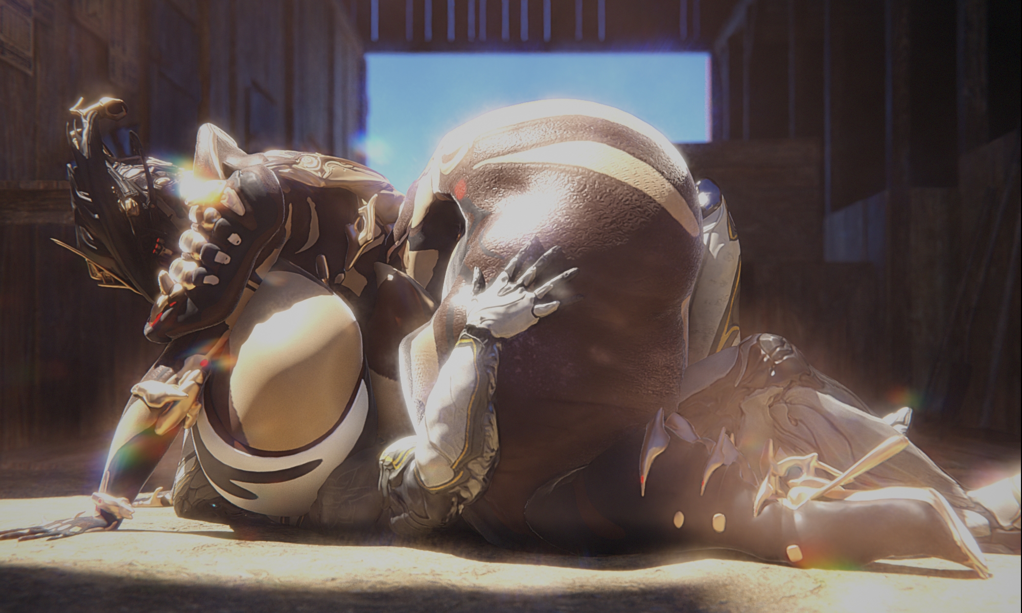 big ass, big breasts, big penis, breasts, bubble butt, cleavage, excalibur (warframe), female, huge ass, huge breasts, huge cock, male, mesa (warframe), mesa prime (warframe), penis, qzk forte, tagme, thick thighs, warframe, wide hips