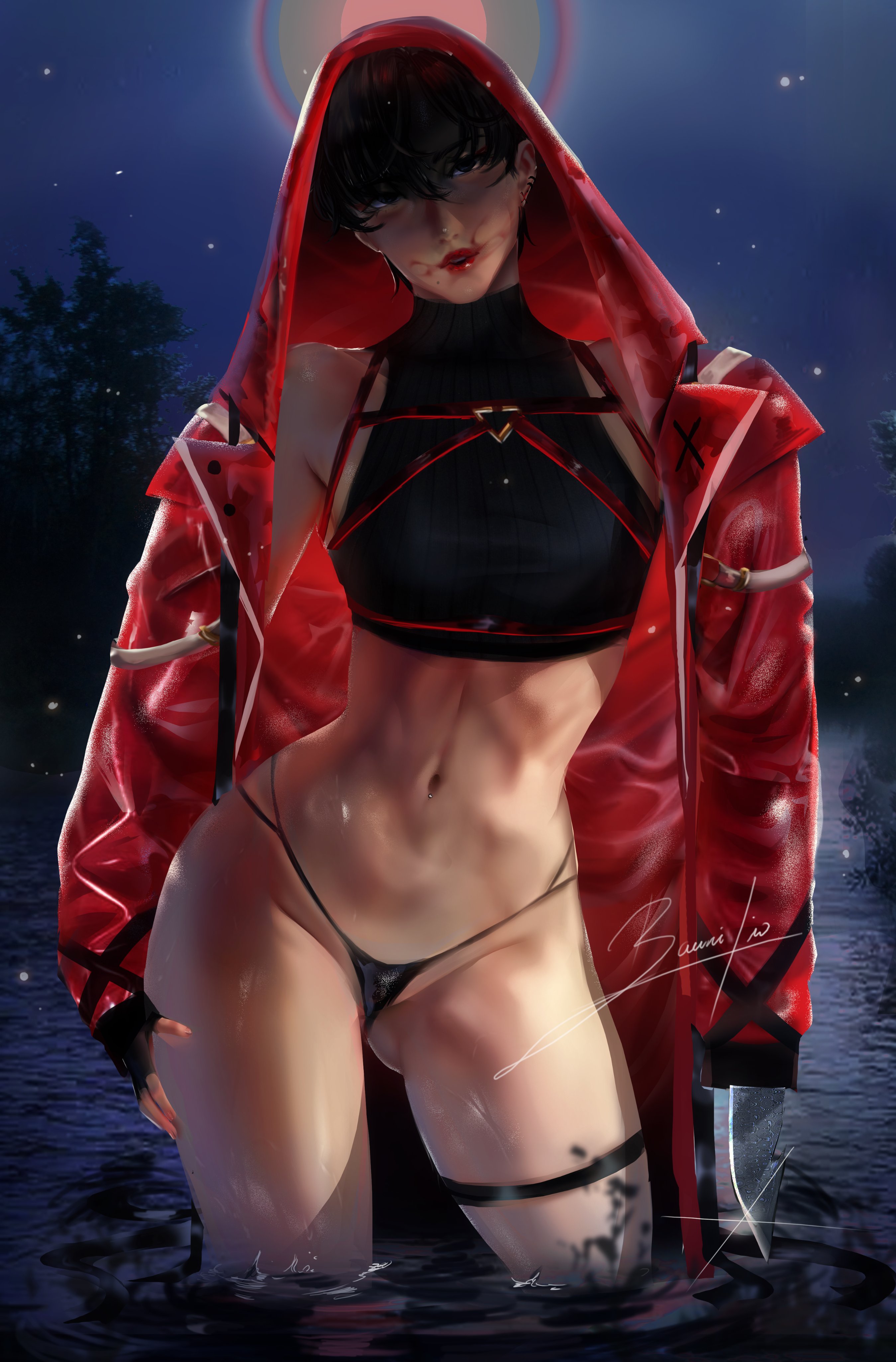 androgynous, black hair, breasts, female, jae-yoon, lionsfw, ordem paranormal, ordem paranormal natal macabro, red lipstick, short hair, small boobs, small breasts
