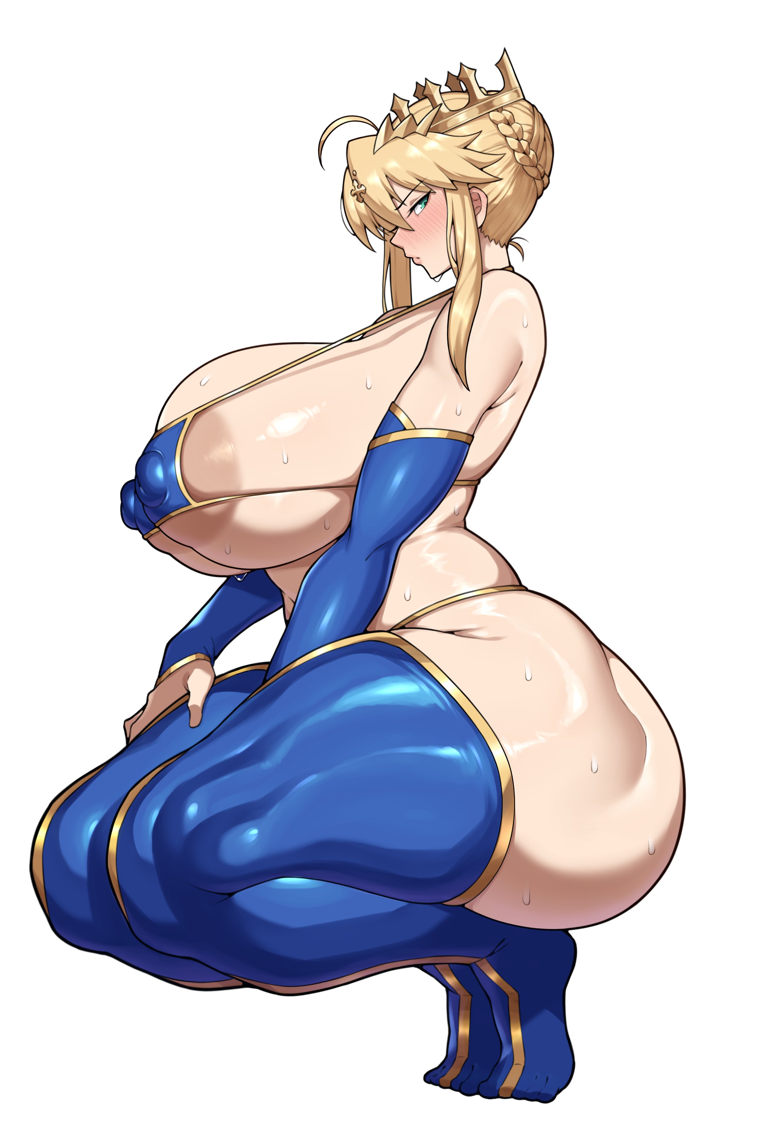 1girls, areolae, artoria pendragon, artoria pendragon (lancer), ass, big ass, big breasts, big thighs, blush, breasts, fat ass, fate (series), fate/grand order, female, female only, giant ass, giant thighs, gigantic ass, gigantic breasts, gigantic thighs, huge ass, huge breasts, huge thighs, intruder (1391685345), large ass, large breasts, large thighs, light-skinned female, massive ass, massive breasts, massive thighs, solo, squatting, sweat, thick ass, thick thighs, thighs, uncensored, wide hips, wide thighs