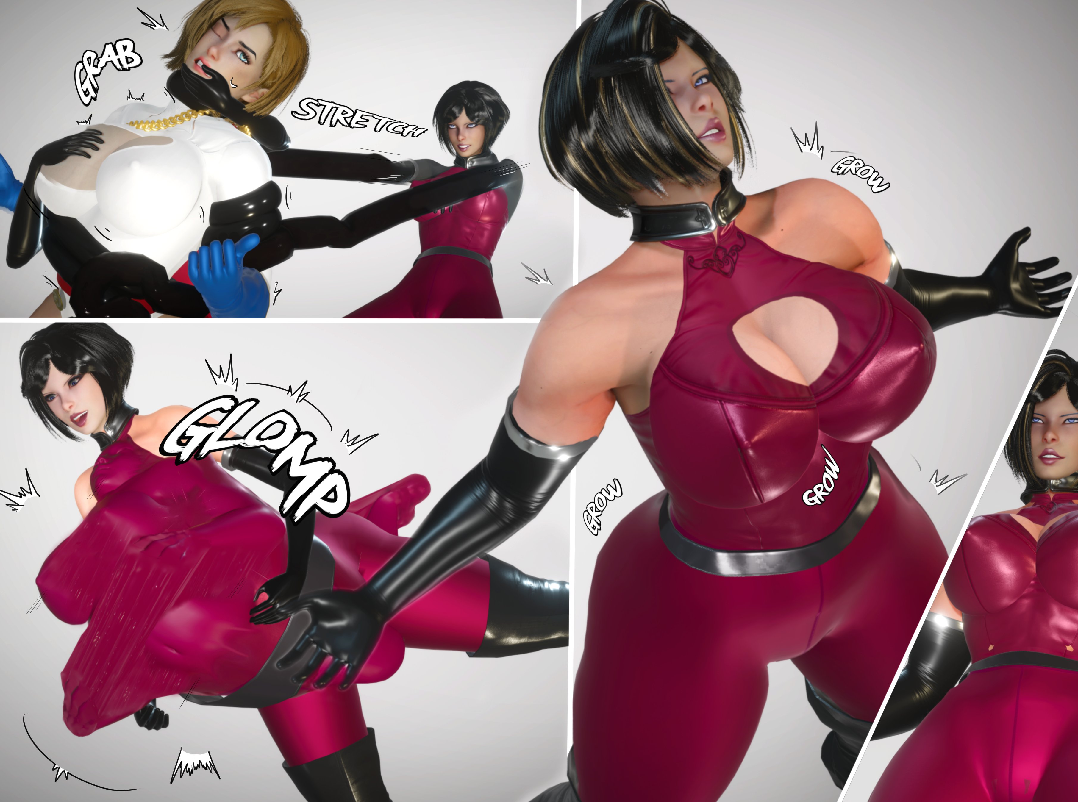 absorption, absorption vore, body growth, dc, dc comics, expansion, expansion sound effects, female, madame rouge, power girl, sound effects, struggling, struggling prey, superman (series), vore, zubanji