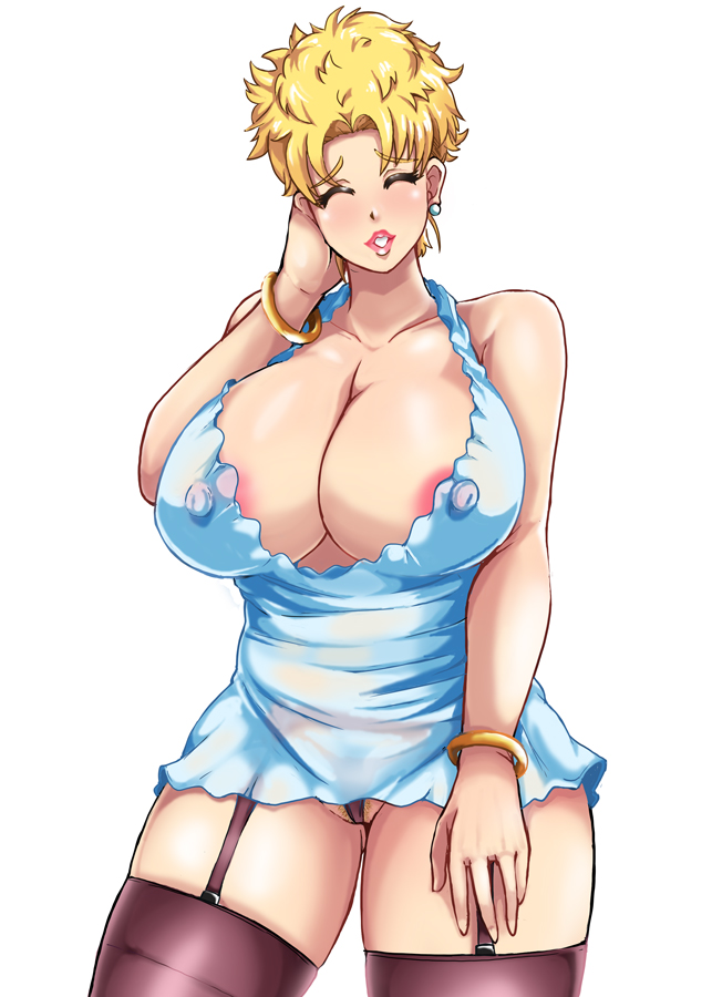 1girls, 2018, 5 fingers, areola, areola slip, big breasts, blonde hair, bracelet, bracelets, breasts, busty, cameltoe, cleavage, closed eyes, dragon ball, dragon ball z, earrings, eyebrows, eyebrows visible through hair, eyelashes, female, female only, garter belt, garter straps, hair, hourglass figure, huge breasts, human, human only, jewelry, lipstick, milf, mother, nekuraneko, nipple bulge, nipples, panchy, panchy (dragon ball), panchy briefs, parent, pussy, shounen jump, solo, thick, thick thighs, voluptuous, wide hips
