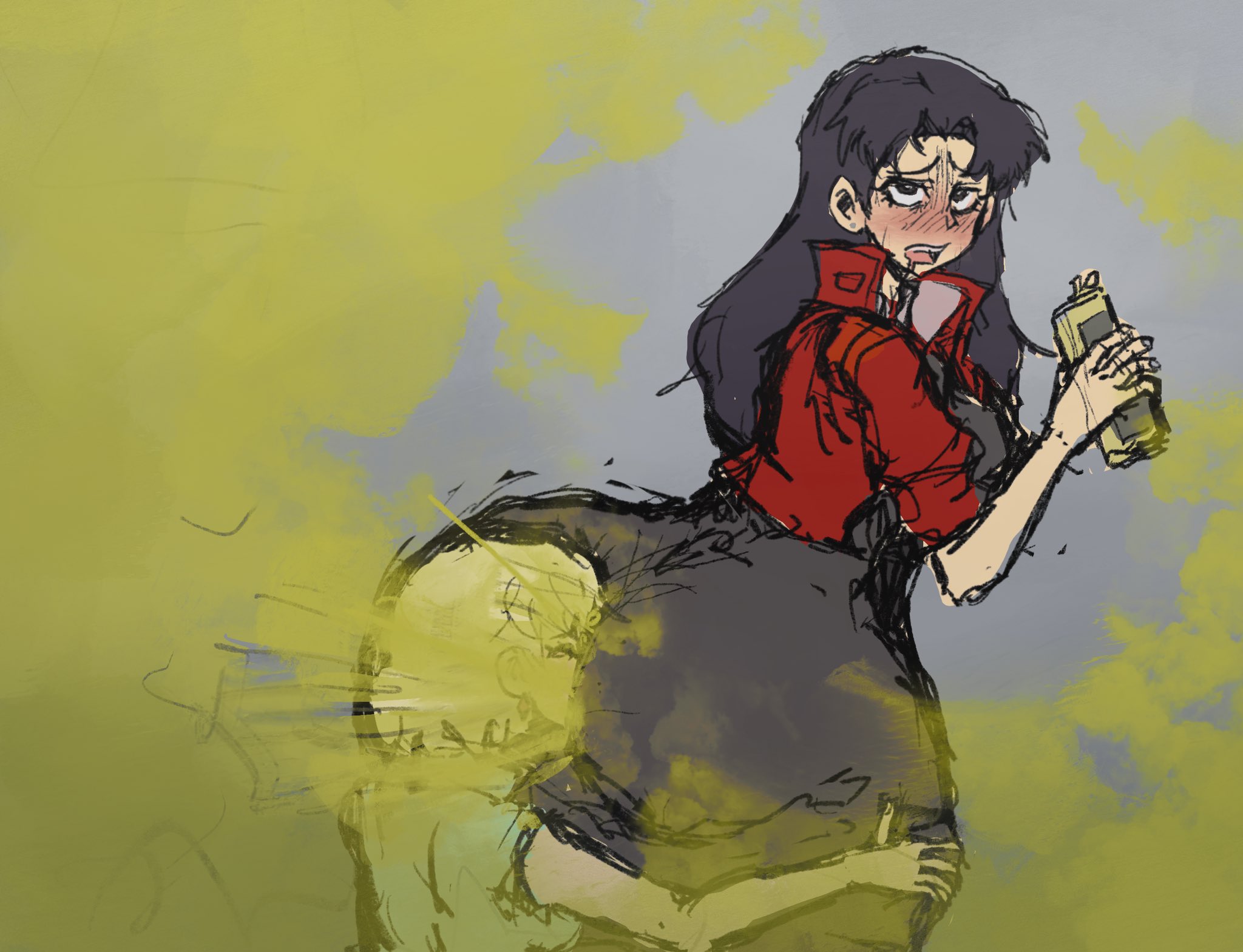 ass, beer, big ass, drunk, face in ass, fart, fart fetish, female, misato katsuragi, neon genesis evangelion, ritsuko akagi, senyarnaven, seynsin (artist), sniffing ass, yuri