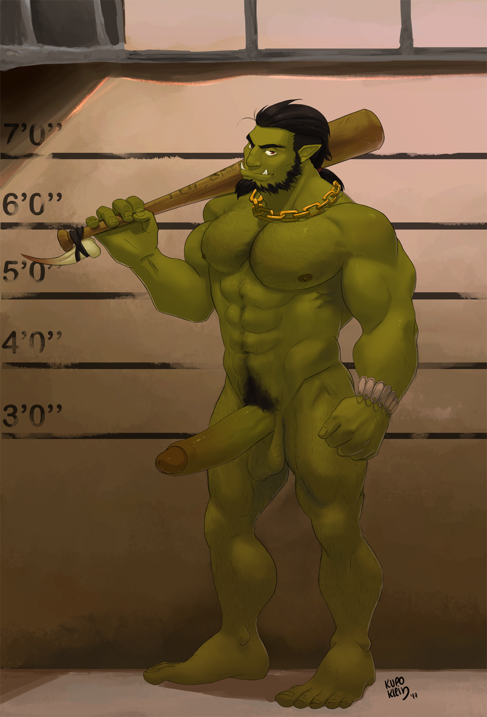 1boy 2017 abs artist_name balls ballsack barefoot beard beefy black_hair body_hair boghrim dangling_testicles erection facial_hair feet flexible_survival foreskin full-length_portrait full_body full_length green_skin hairy_balls humanoid intact kupo_klein large_penis long_hair_male low_hanging_balls male male_nipples male_only male_pubic_hair masculine muscles muscular_male necklace nude_male orc orc_male partially_retracted_foreskin pecs penis pointy_ears presenting red_eyes scrotum solo solo_male standing testicles toes tusks uncut veiny_penis weapon