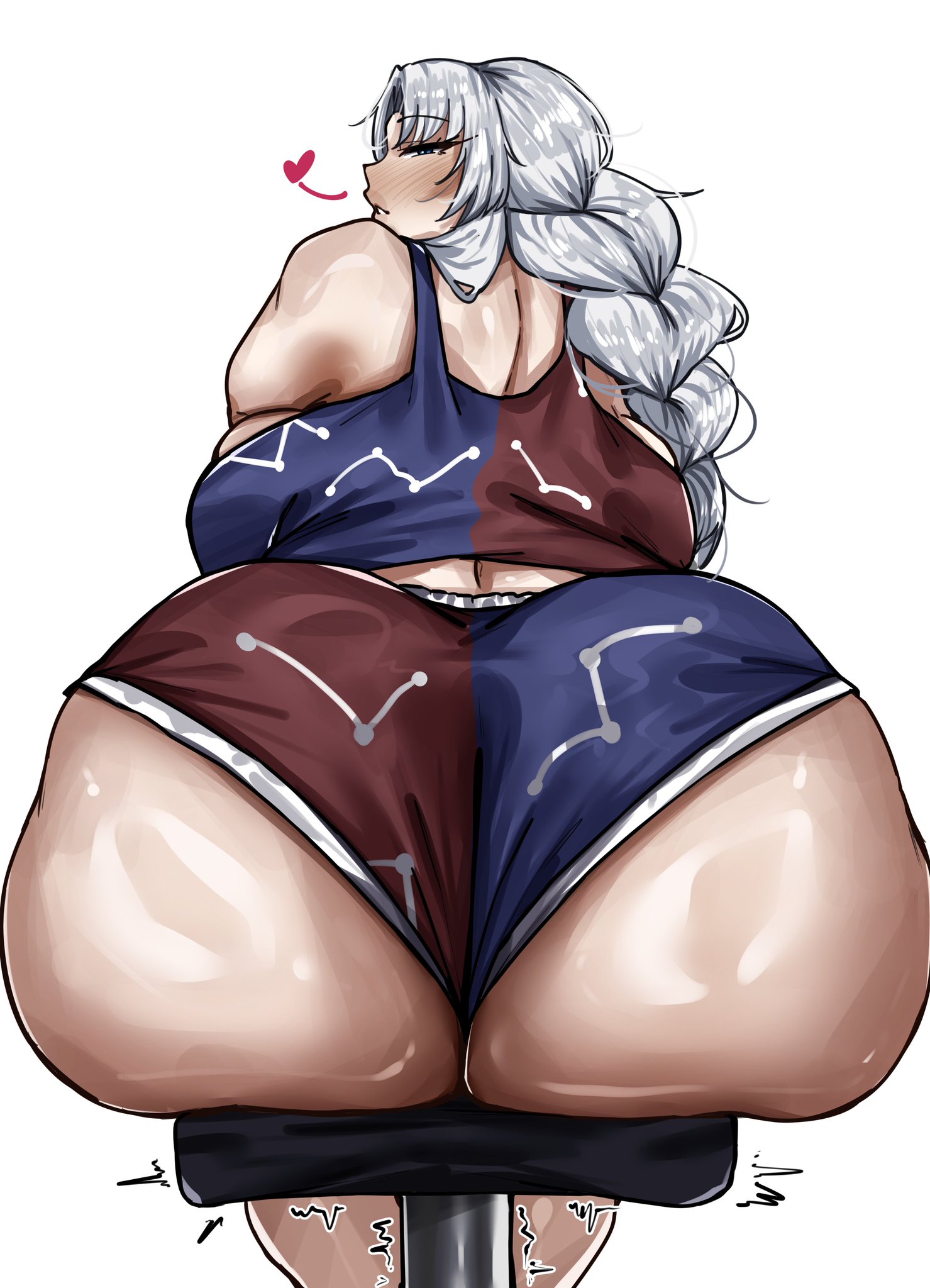 1girls, ass, ass bigger than head, ass up, big ass, big butt, blue eyes, breasts, cleavage, eirin yagokoro, feet, feet up, female, looking at viewer, omikami, solo female, touhou, white hair