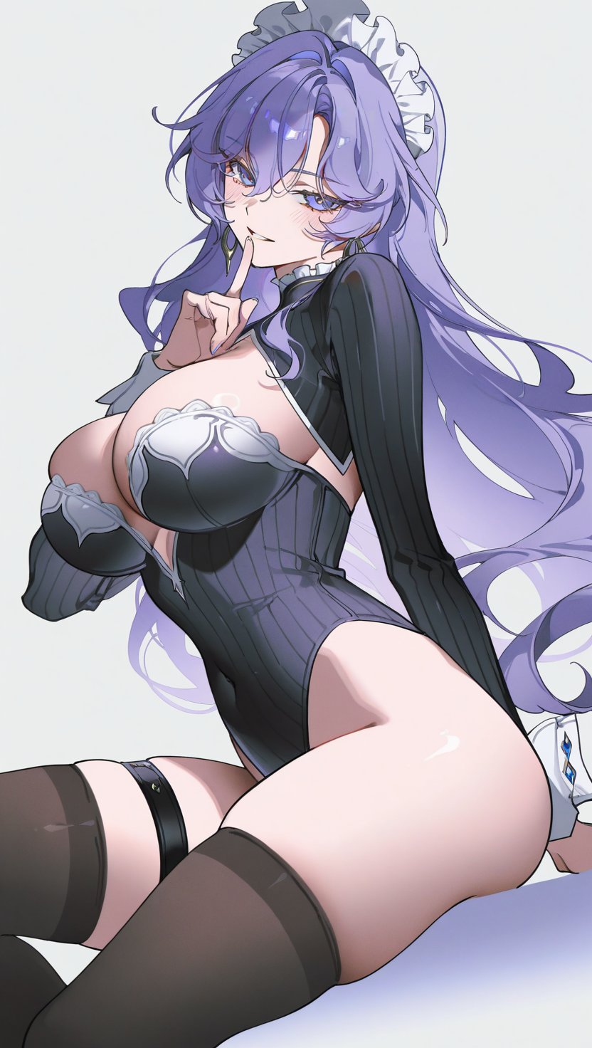 1girls, ai generated, big breasts, black legwear, breasts, cantarella (wuthering waves), clothed, clothing, curvy, curvy figure, female, female only, light skin, light-skinned female, purple body, purple hair, simple background, solo, solo female, thick thighs, thighs, white background, wuthering waves