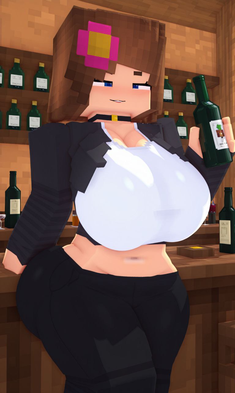 ai generated, alcohol, bartender, big ass, big breasts, jenny belle (slipperyt), minecraft, tagme, wine, xoma4ek