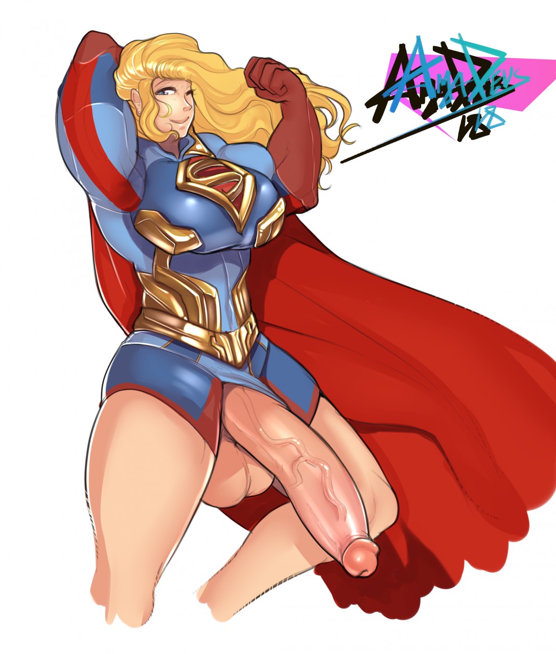 1futa balls big_breasts blonde_hair breasts dc dc_comics dickgirl erection futa_only futanari huge_cock huge_penis intersex large_breasts looking_at_viewer nikoh penis solo solo_futa supergirl testicles veiny_penis