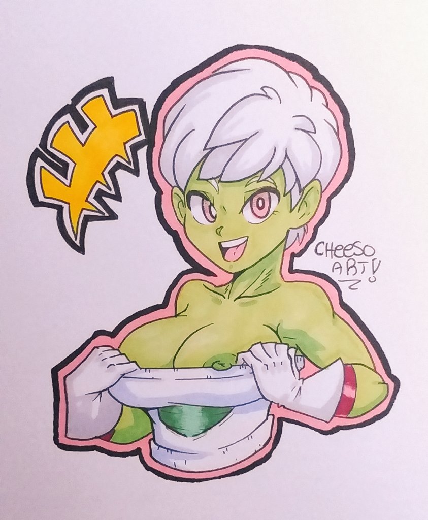 1girls alien alien_girl areolae battle_armor breasts busty cheelai cheesoart cleavage collarbone dragon_ball dragon_ball_super elastic_armor female female_only flashing front_view gloves green_nipples green_skin happy humanoid large_breasts looking_at_viewer nipple_slip nipples open_smile pink_eyes shirt_pull short_hair signature simple_background sketch smile solo undressing upper_body voluptuous white_background white_hair