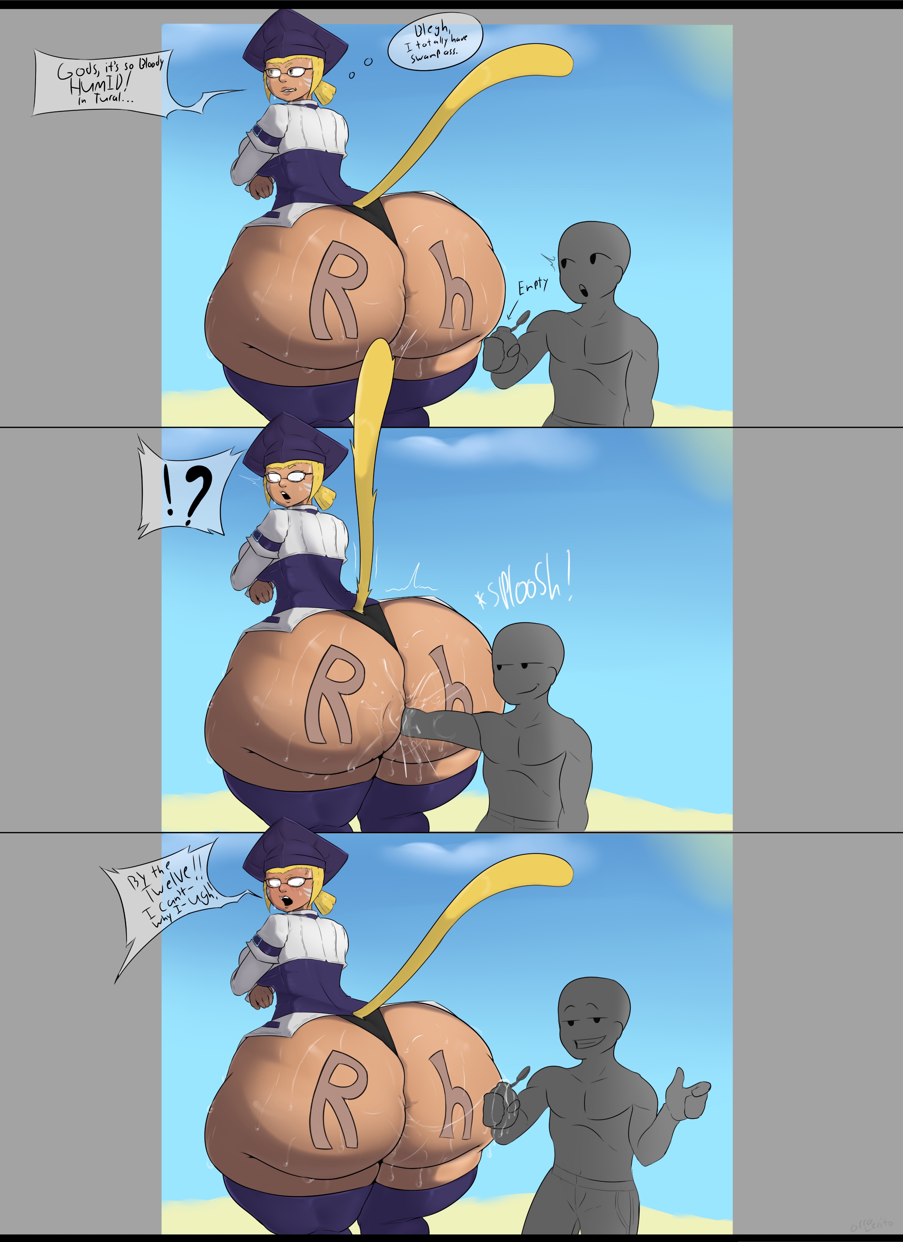 anal insertion, catgirl, dark-skinned female, final fantasy, final fantasy xiv, glasses, huge ass, hyper, hyper ass, massive ass, olerito, swamp ass, sweat, sweaty ass