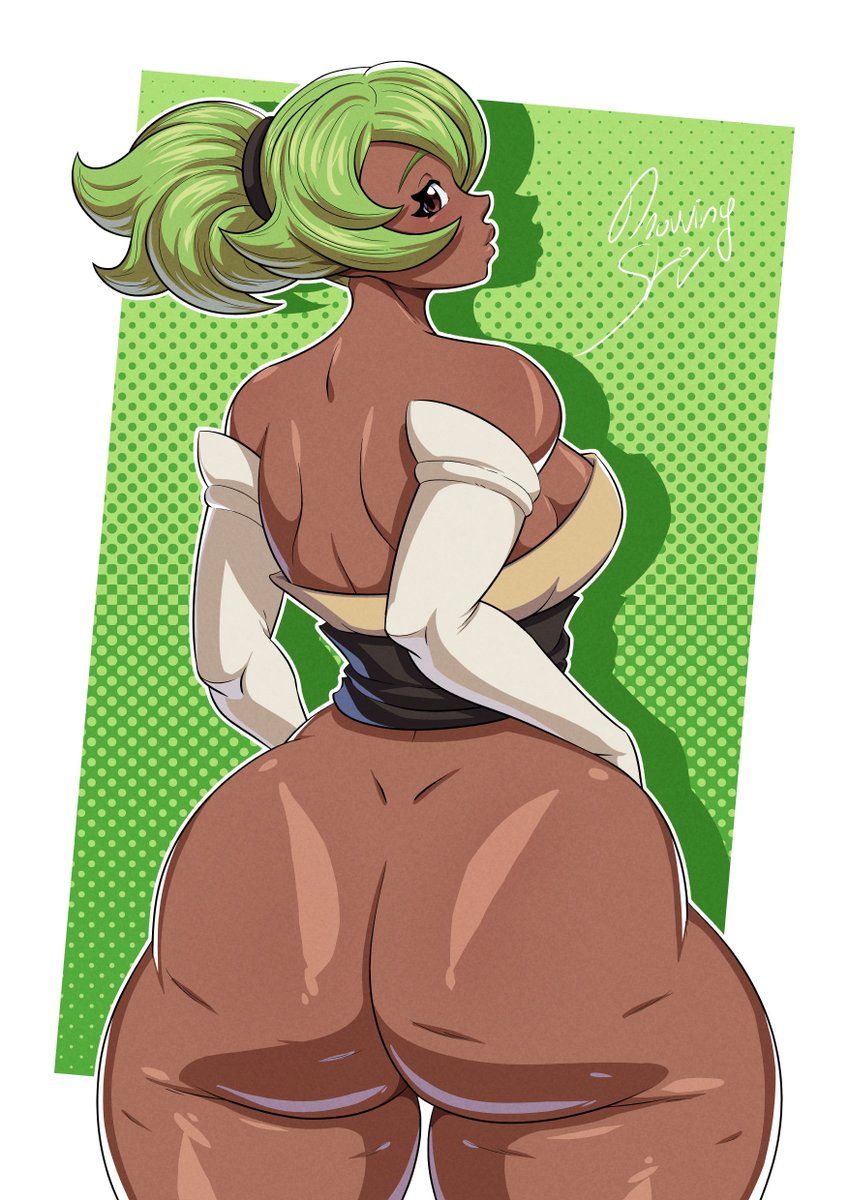 1girls, amalia, ass, ass focus, back, back view, backboob, bare ass, big ass, bottomless, breasts, brown eyes, bubble ass, bubble butt, dat ass, detached sleeves, drawingstiv, female, female only, green hair, hair, huge ass, looking back, solo, solo female, thighs, topwear, wakfu