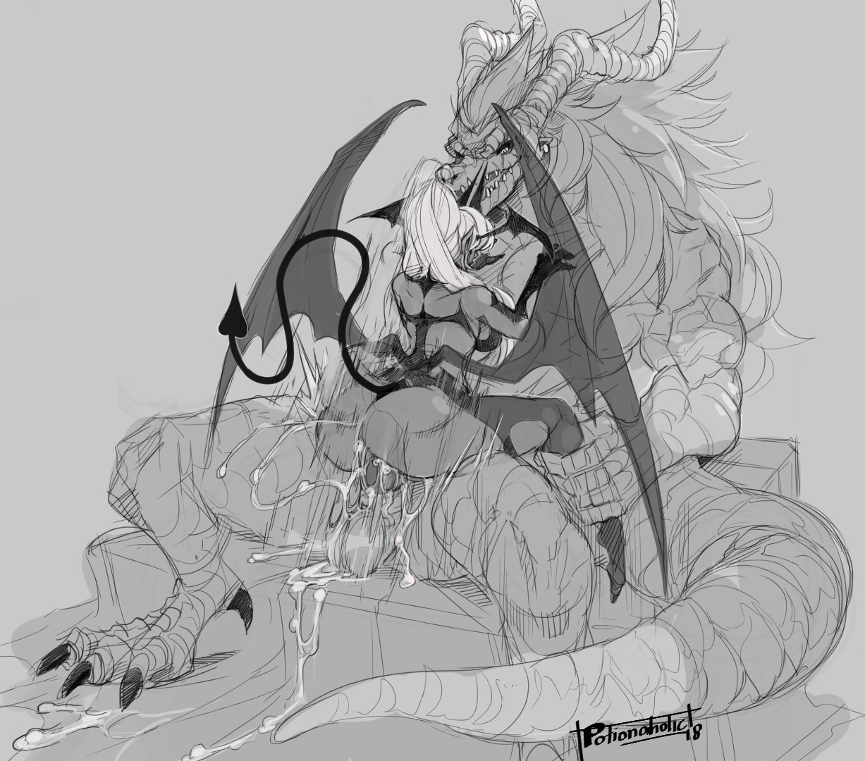 cum, demon, drawn, potionaholic, sex, size difference, succubus, tagme