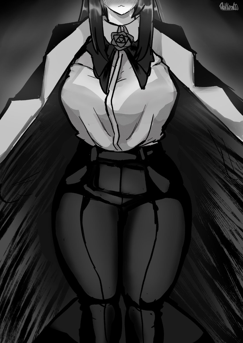 ado (music-artist), ado (utaite), big ass, big breasts, big thighs, black bra, black hair, blush, drakkon00, long hair, musician, open clothing, open jacket, pants, shy, suit, sweat, sweatdrop, sweating, thick thighs, thighs, transparent clothing, white skirt