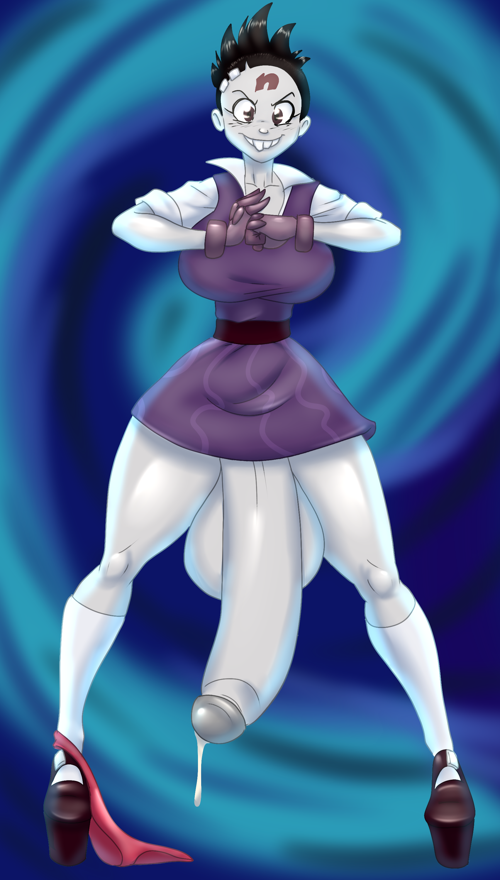 1futa, balls, big balls, big breasts, big penis, big testicles, bimbo, breasts, cleavage, crash bandicoot (series), dickgirl, female, futa only, futanari, hourglass figure, intersex, marauder6272, nina cortex, penis, penis under dress, school uniform, schoolgirl, solo, testicles