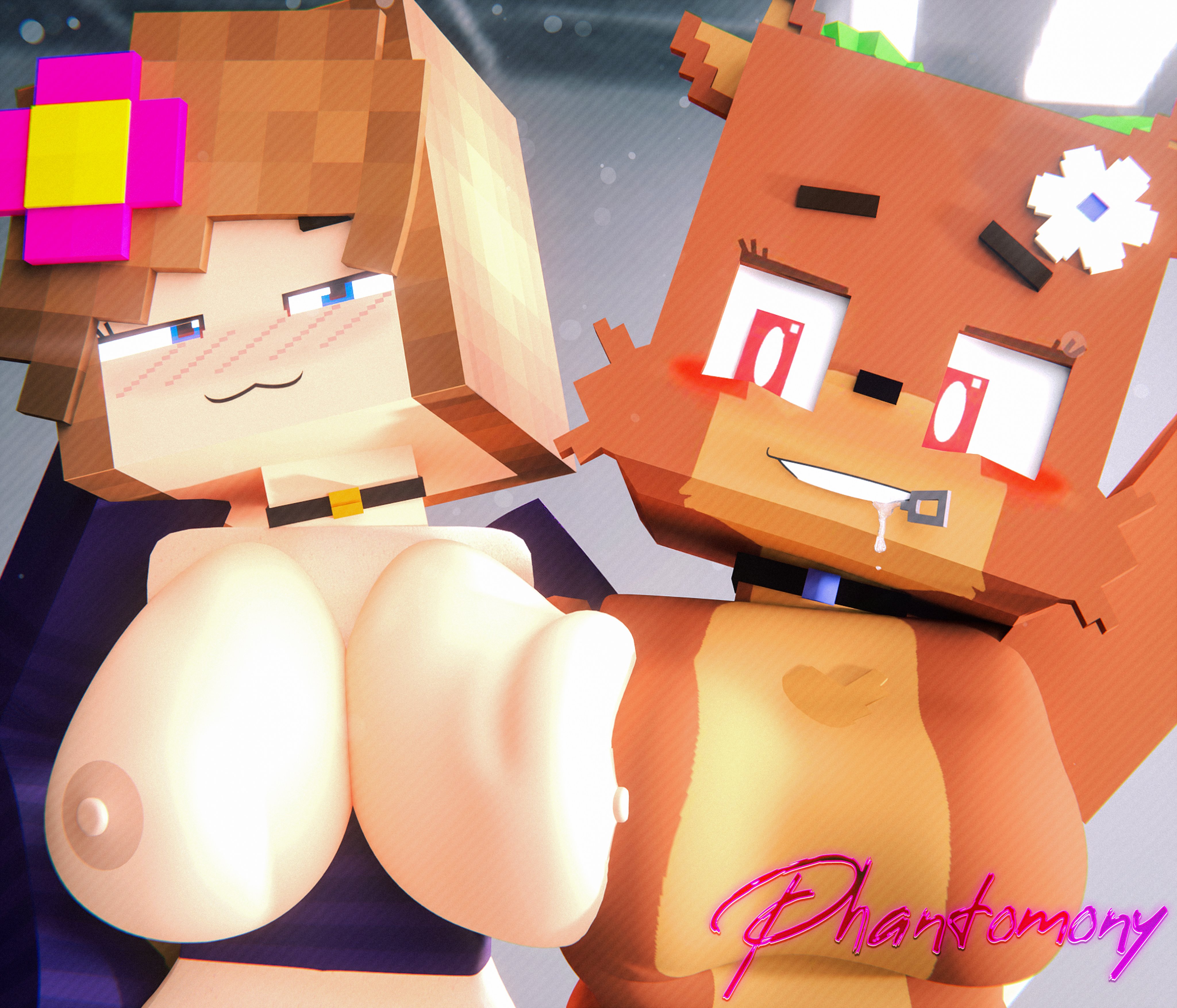 anthro, bia prowell (slipperyt), big breasts, flower in hair, furry, jenny belle (slipperyt), mcyt, minecraft, minecraft youtubers, phantomony, tagme, twitch, twitch streamer, twitch.tv, twitter, twitter username, youtube, youtuber, youtubers