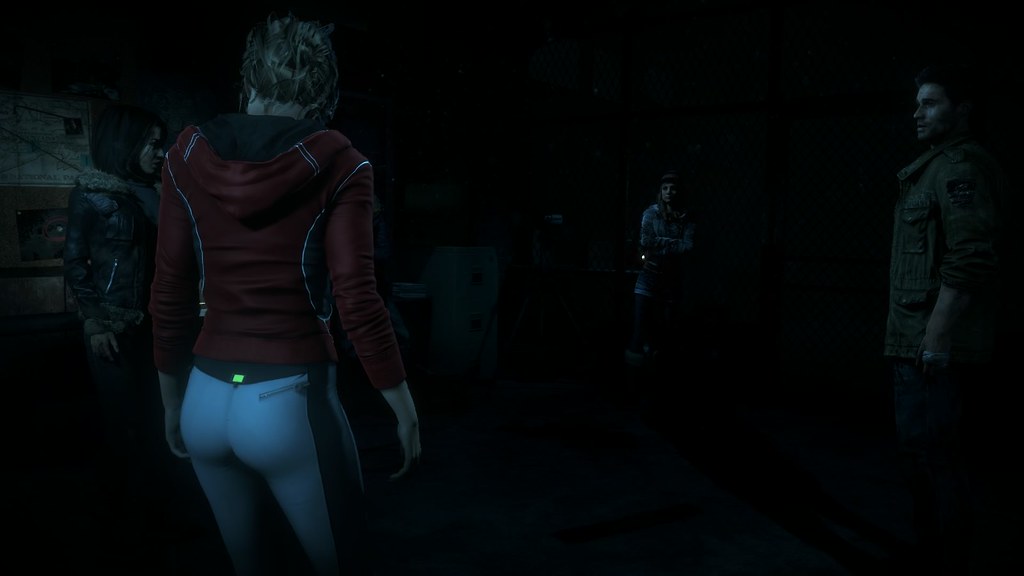 1boy 3d_animation 3girls alternate_costume ashley_brown ass_cheeks ass_focus athletic_female basement booty bubble_ass canonical_scene dark_room dat_ass_need_more_r34 emily_davis female gluteal_fold grey_yoga_pants gym_uniform hayden_panettiere indoors light-skinned_female male michael_munroe no_panties official_alternate_costume official_art round_ass samantha_giddings screencap sexy_pose skinny_girl sony_interactive_entertainment standing supermassive_games tied_hair toned_ass until_dawn until_thicc yoga_pants