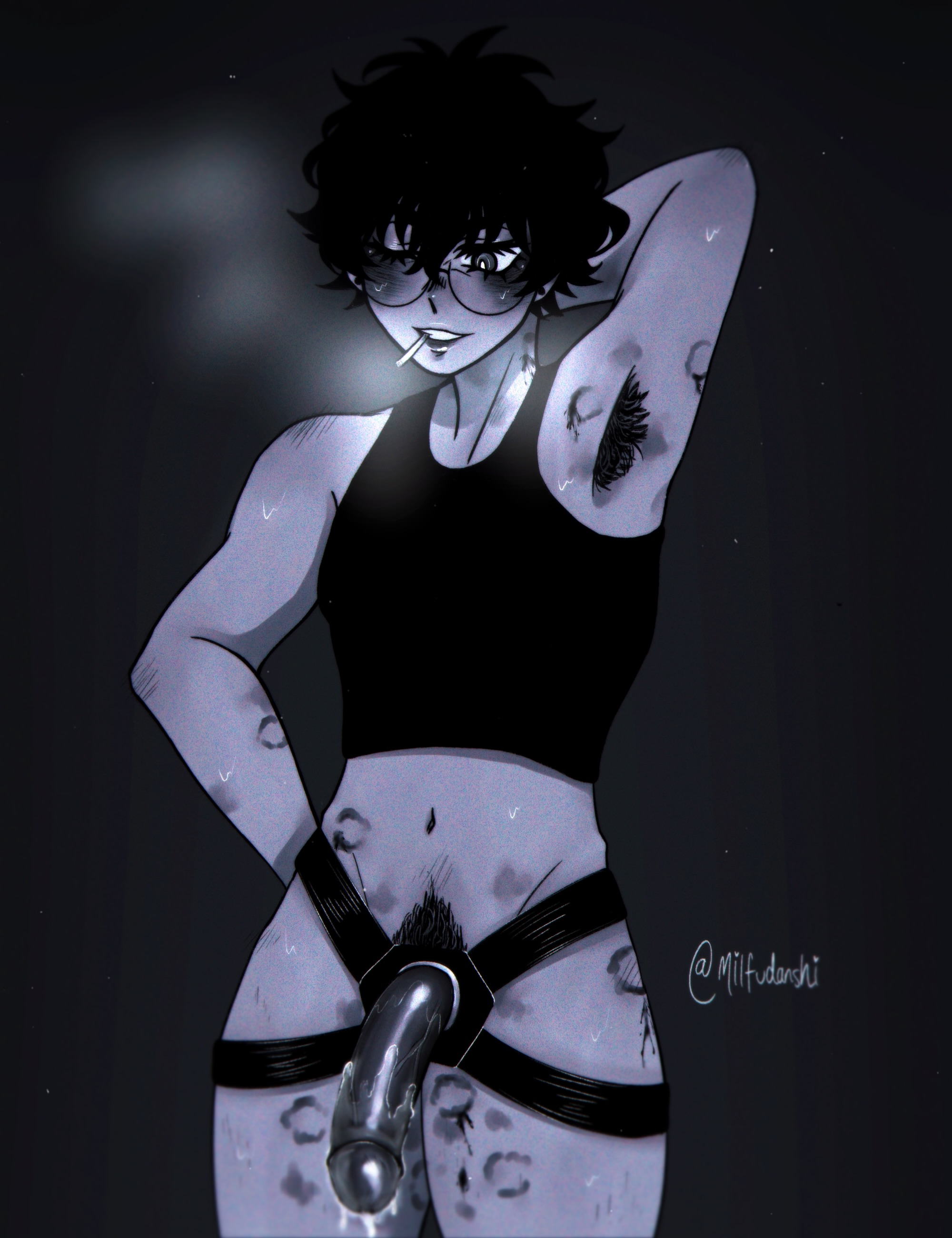 akira kurusu, bite marks, chest binder, male, milfudanshi, pegging, persona, persona 5, ren amamiya, strap-on, strapon, transgender, transgender male, transman, transmasc