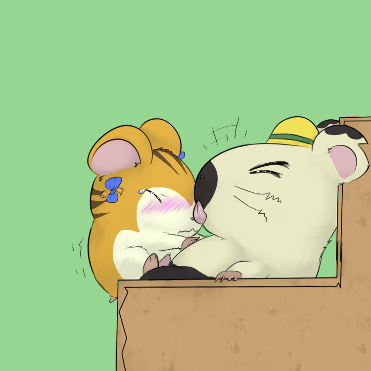 2018 blush boss_(hamtaro) da~blueguy hamster hamtaro_(series) hat licking male mammal penis rodent stan_(hamtaro) tears tongue tongue_out yaoi